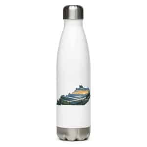 Kentucky Stainless Steel Water Bottle: Layered Appalachian ridges at sunrise, Illustrated Kentucky Silhouette - 17 oz - Main
