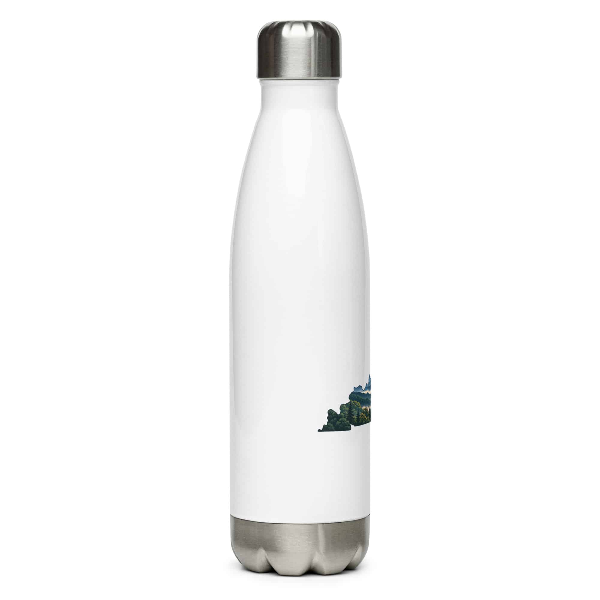 Kentucky Stainless Steel Water Bottle: Layered Appalachian ridges at sunrise, Illustrated Kentucky Silhouette