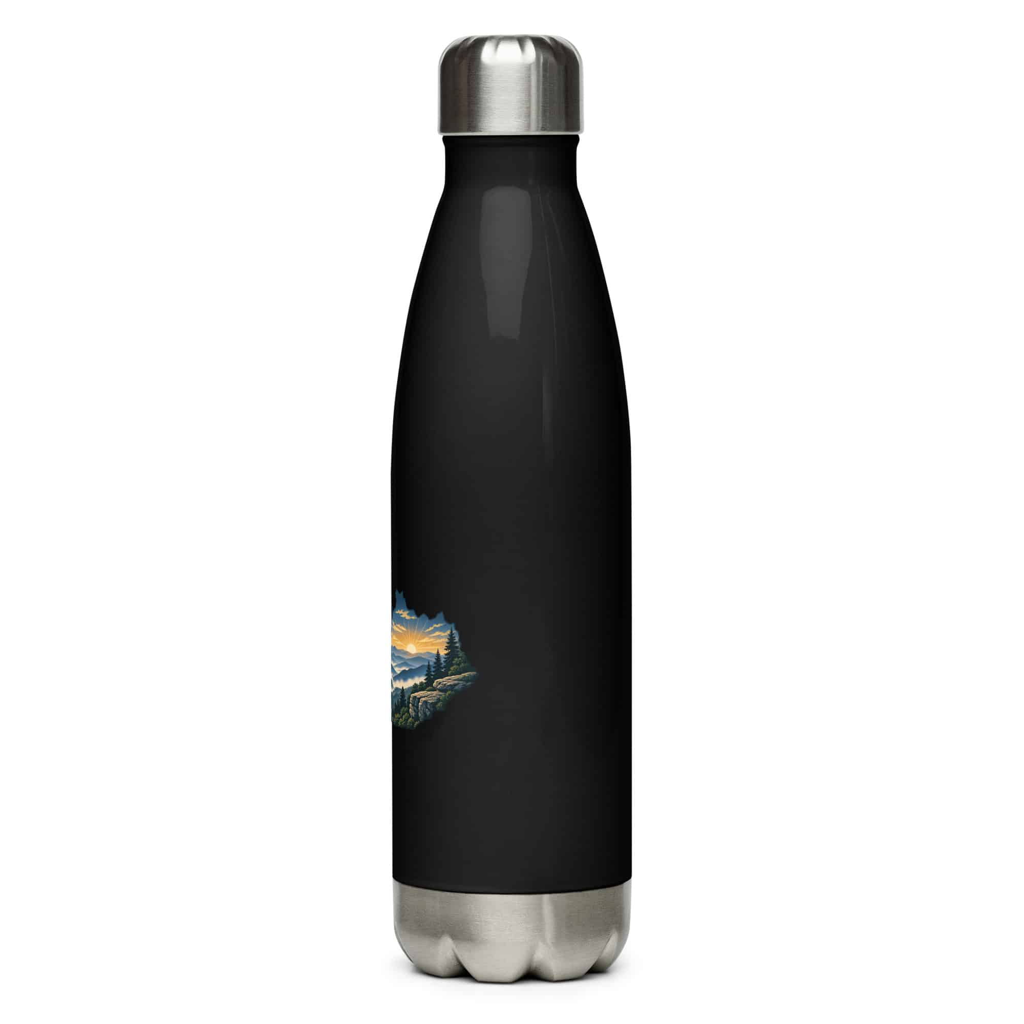 Kentucky Stainless Steel Water Bottle: Layered Appalachian ridges at sunrise, Illustrated Kentucky Silhouette