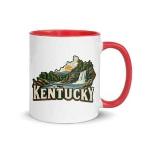 Kentucky Color Inside Coffee Mug: Creek and waterfall, Vintage Kentucky Silhouette - 11 oz - Main