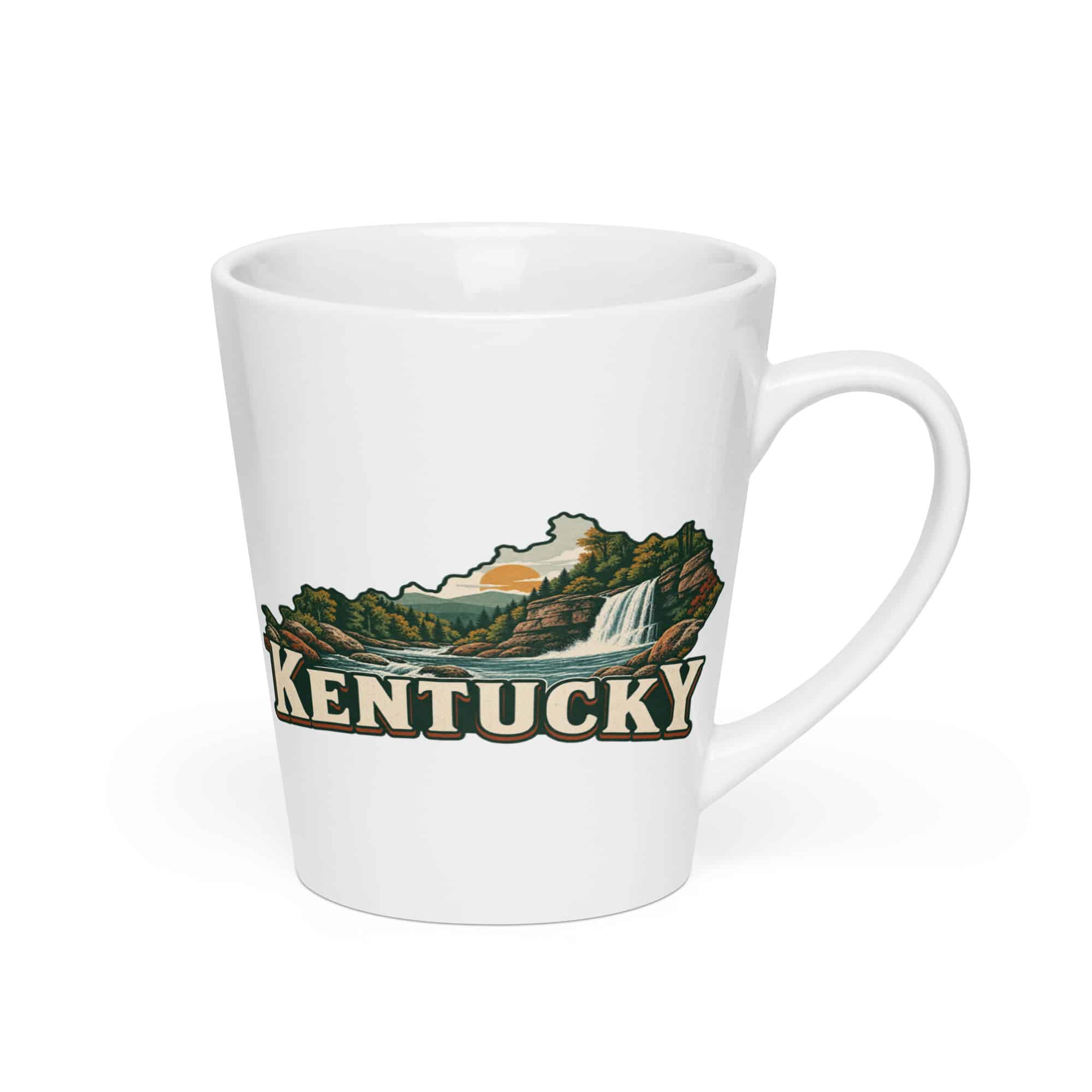 Kentucky Latte Mug: Creek and waterfall, Vintage Kentucky Silhouette