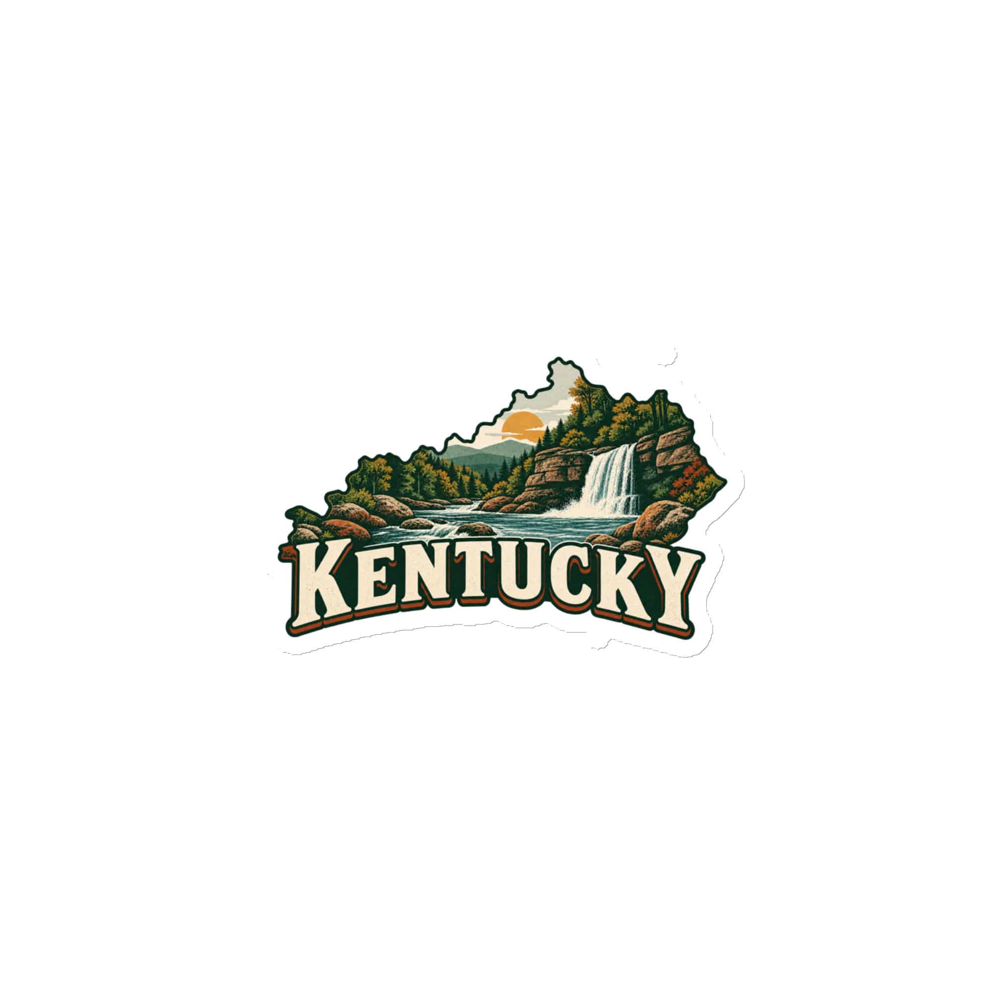 Kentucky Die-Cut Magnet: Creek and waterfall, Vintage Kentucky Silhouette