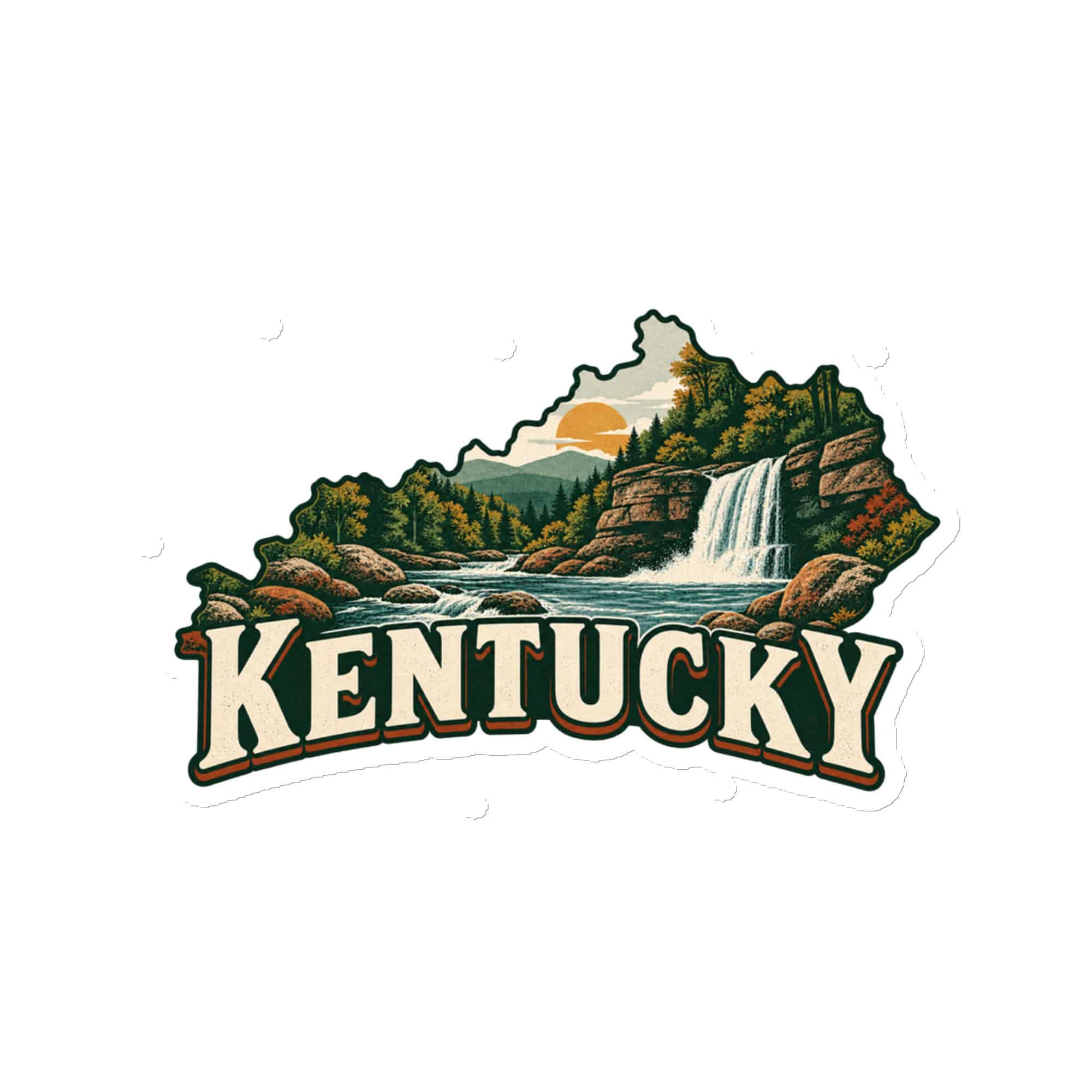 Kentucky Die-Cut Magnet: Creek and waterfall, Vintage Kentucky Silhouette