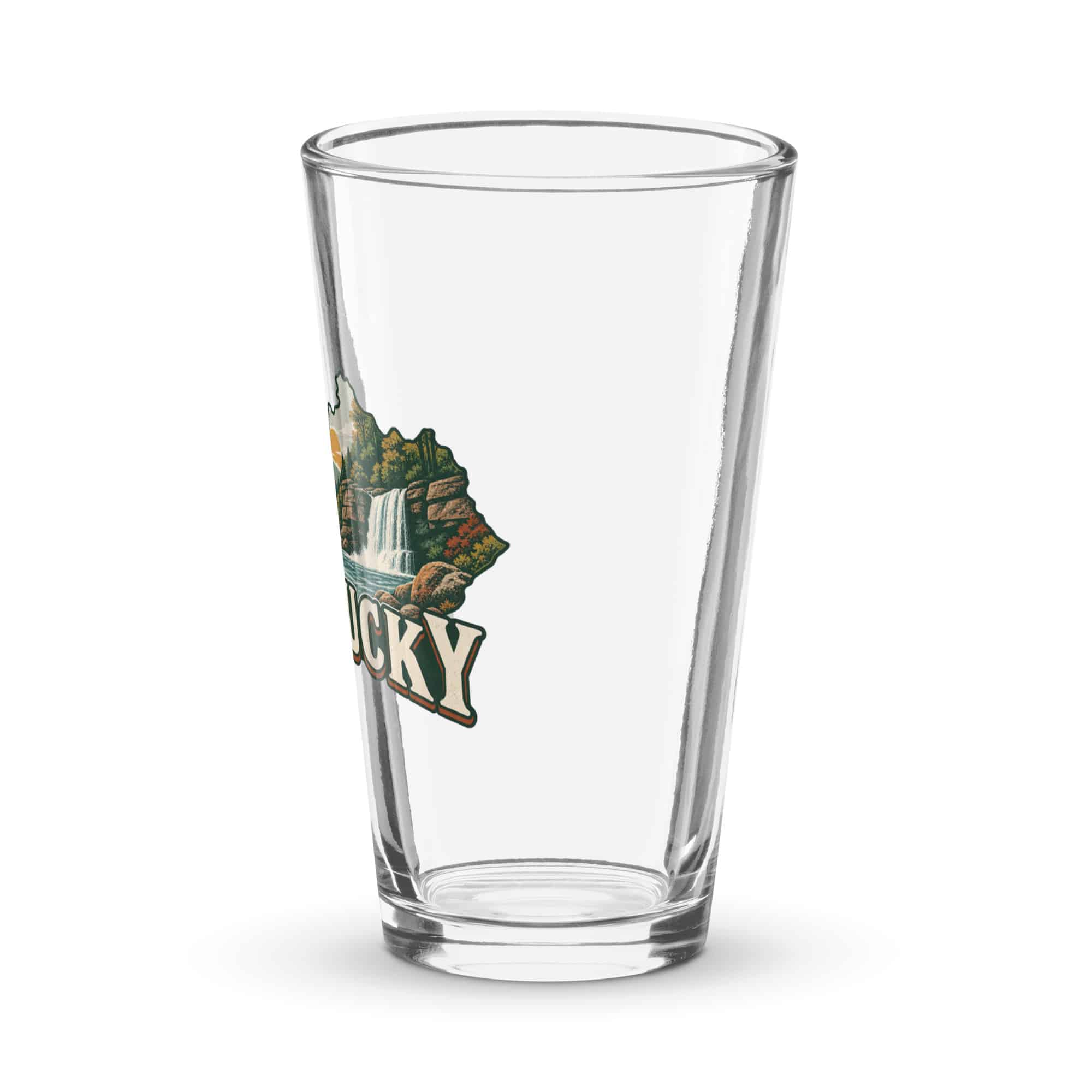 Kentucky Pint Glass: Creek and waterfall, Vintage Kentucky Silhouette