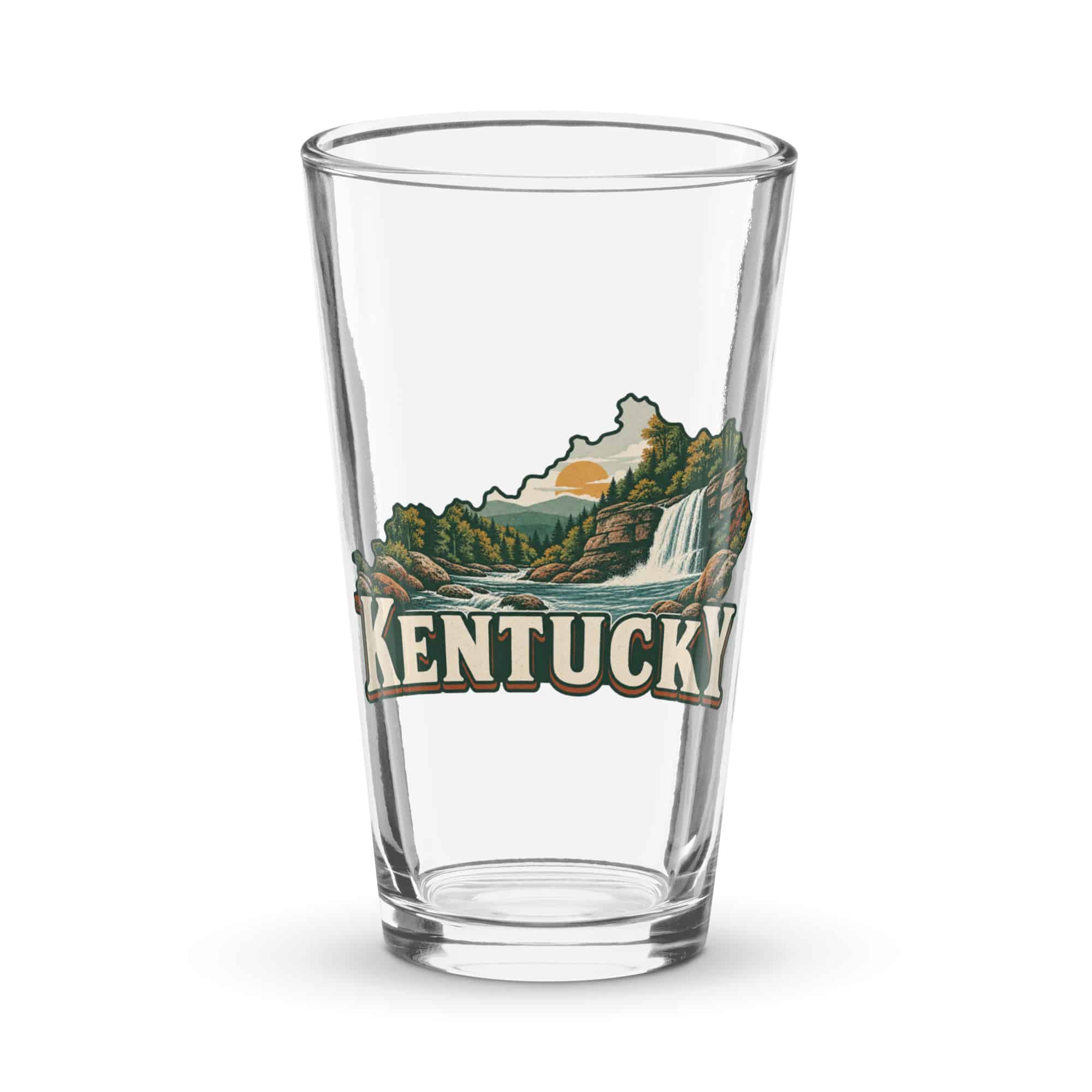 Kentucky Pint Glass: Creek and waterfall, Vintage Kentucky Silhouette