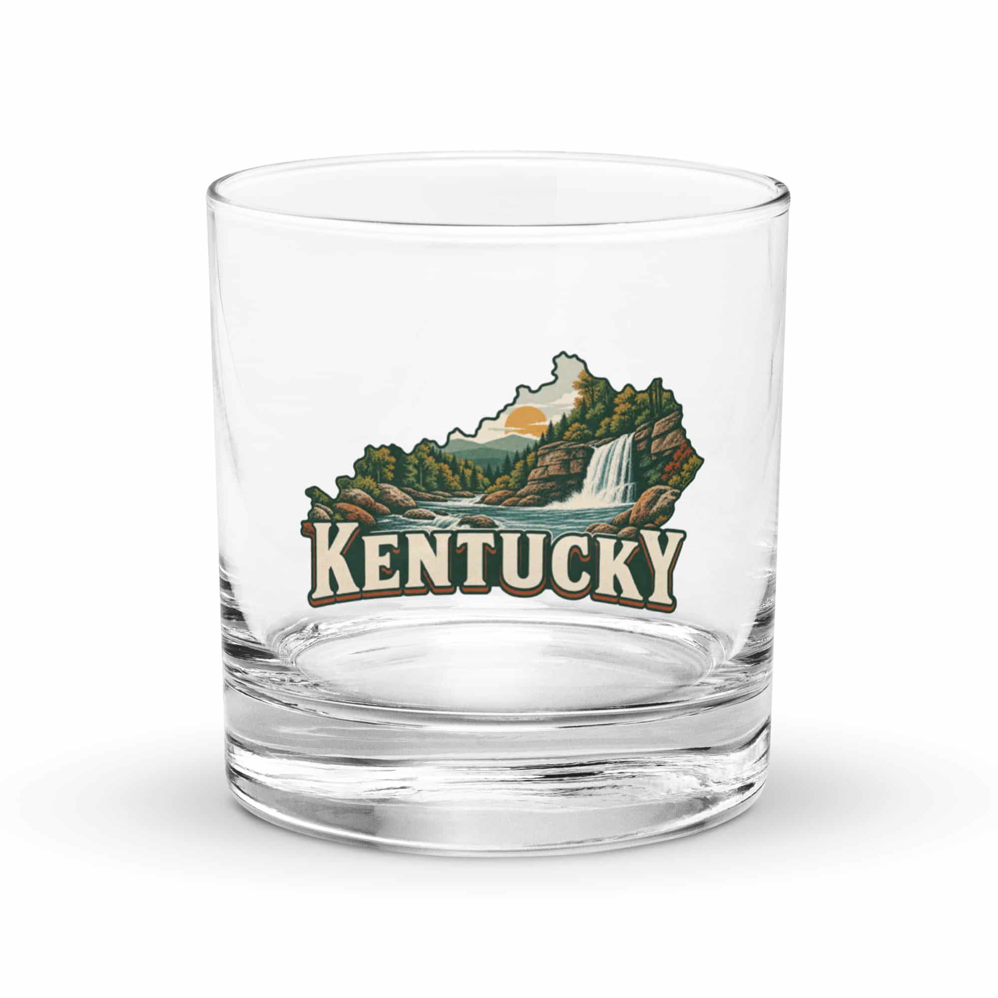 Kentucky Rocks Glass: Creek and waterfall, Vintage Kentucky Silhouette