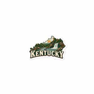 Kentucky Vinyl Sticker: Creek and waterfall, Vintage Kentucky Silhouette - 3″×3″ - Main