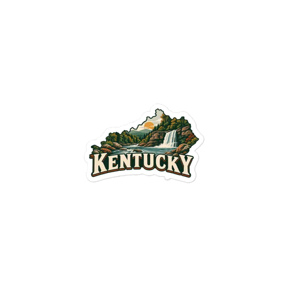 Kentucky Vinyl Sticker: Creek and waterfall, Vintage Kentucky Silhouette