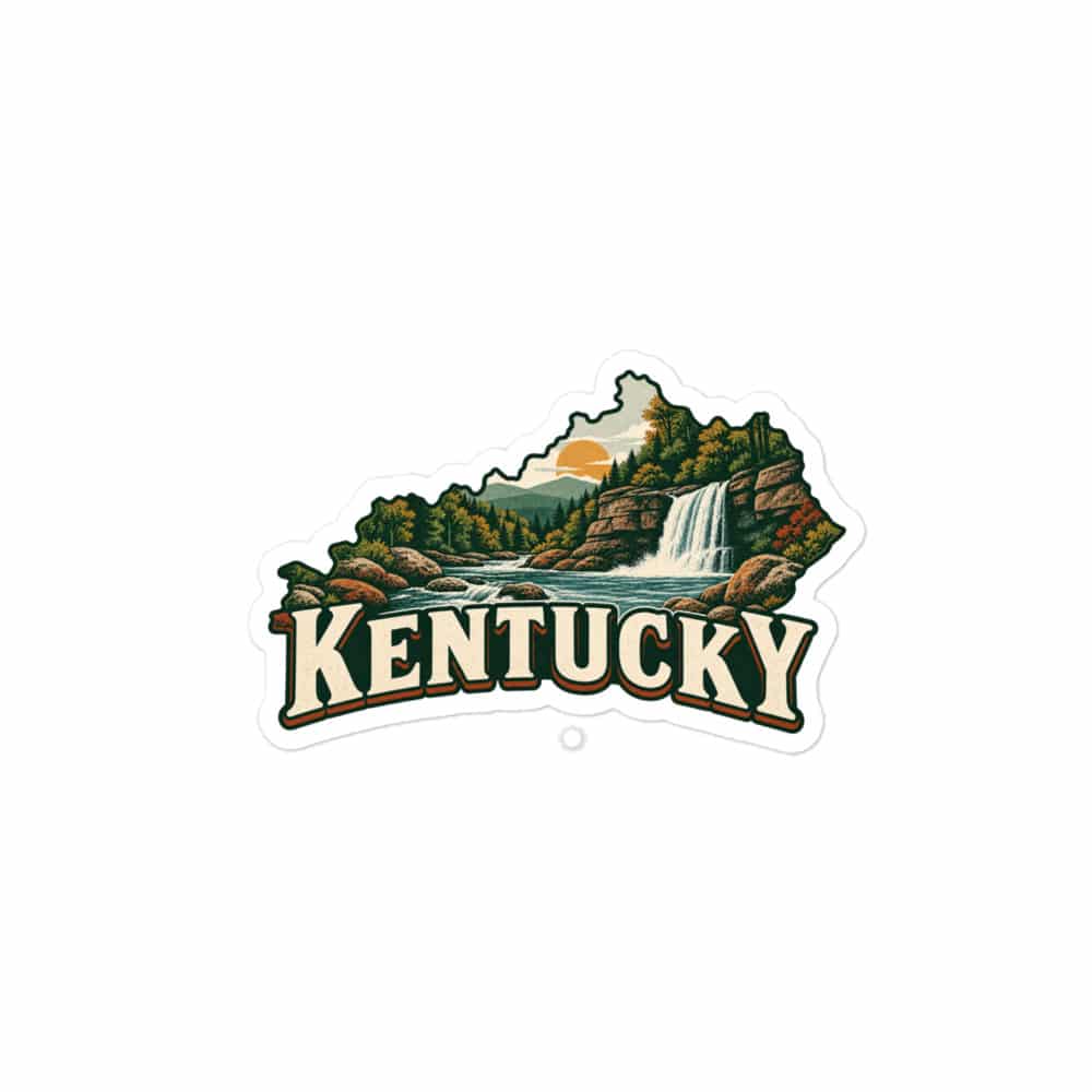 Kentucky Vinyl Sticker: Creek and waterfall, Vintage Kentucky Silhouette