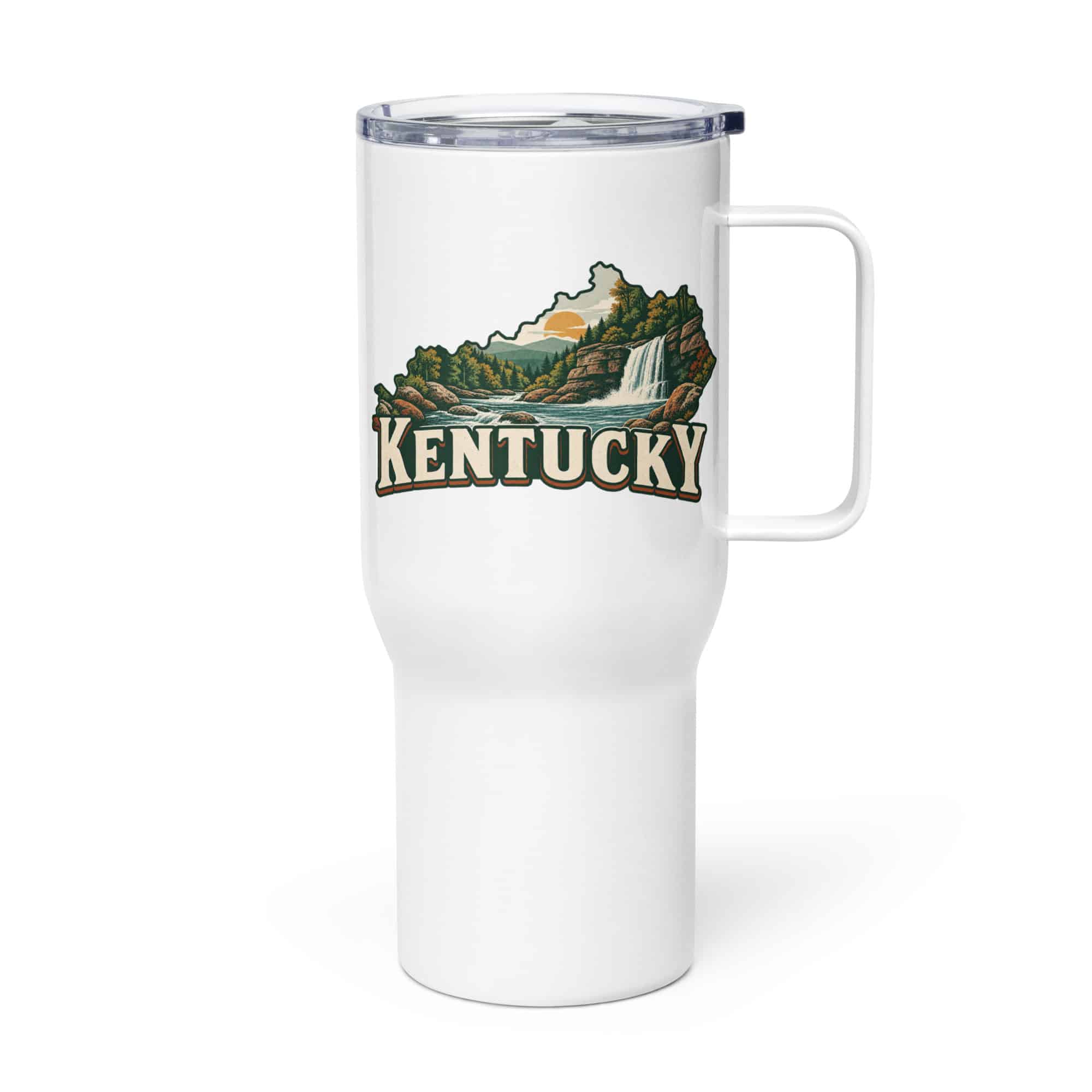 Kentucky Travel Mug: Creek and waterfall, Vintage Kentucky Silhouette