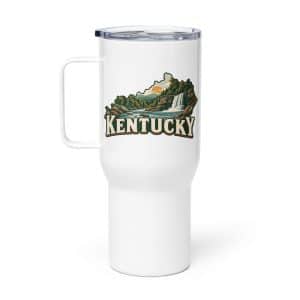 Kentucky Travel Mug: Creek and waterfall, Vintage Kentucky Silhouette - 25 oz - Main
