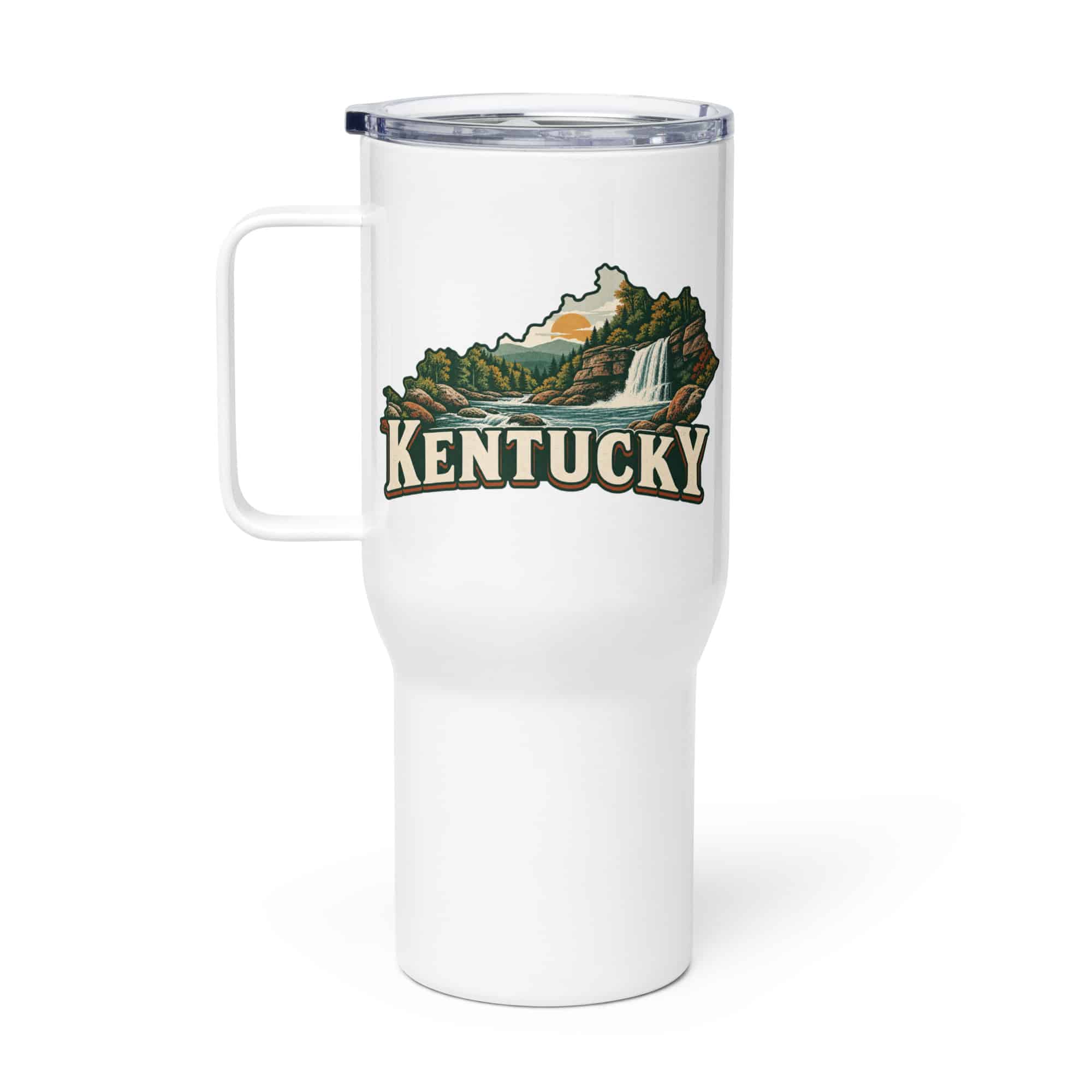 Kentucky Travel Mug: Creek and waterfall, Vintage Kentucky Silhouette