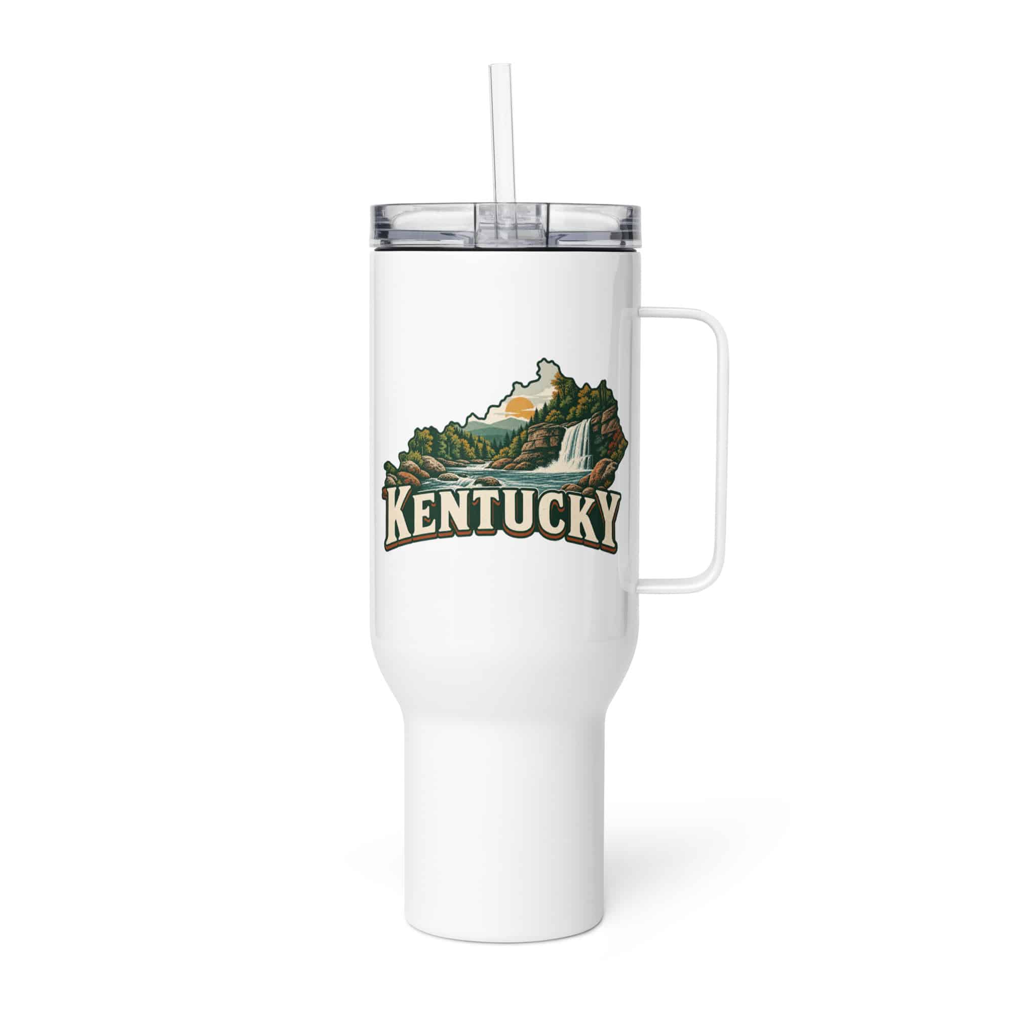 Kentucky Travel Mug: Creek and waterfall, Vintage Kentucky Silhouette