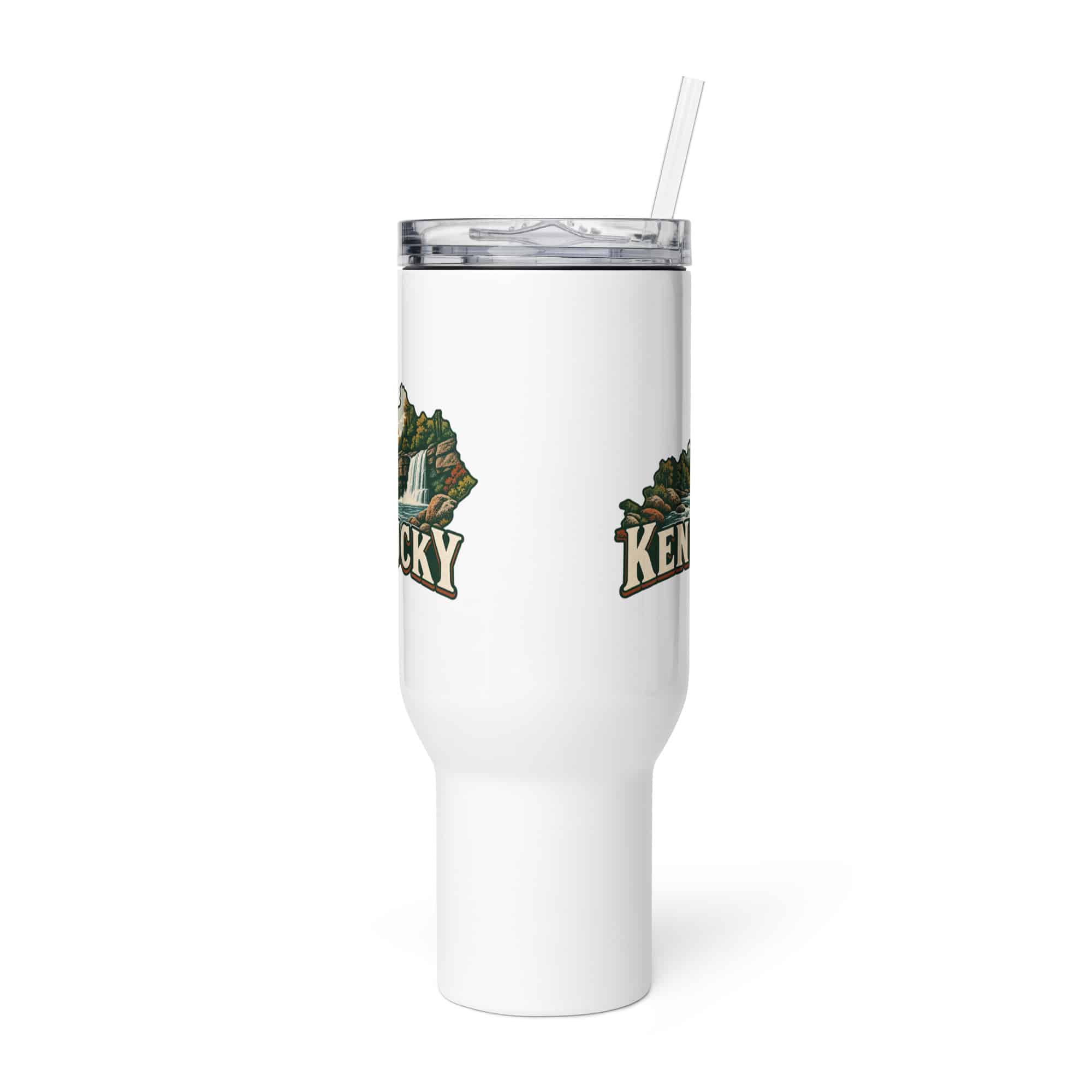 Kentucky Travel Mug: Creek and waterfall, Vintage Kentucky Silhouette