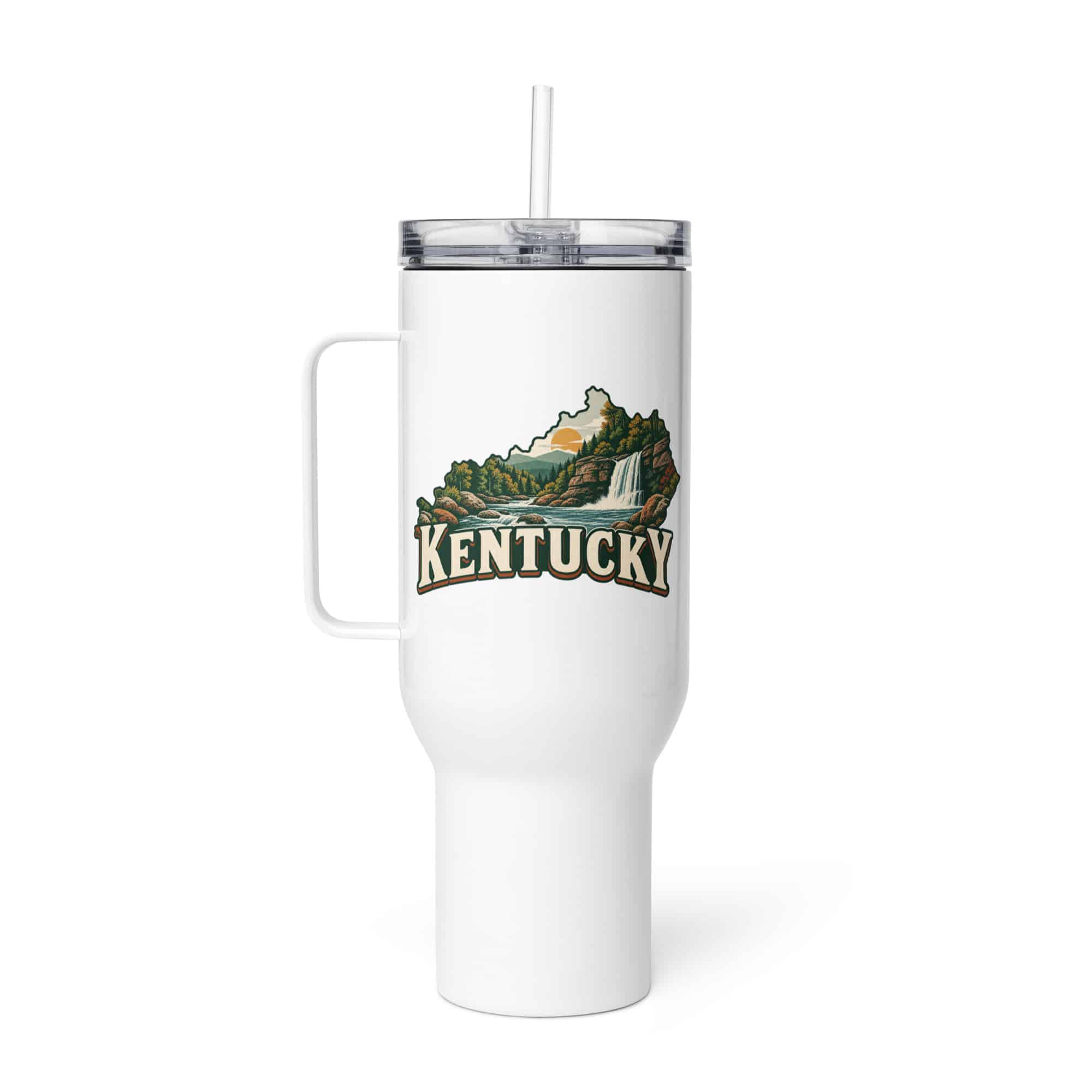 Kentucky Travel Mug: Creek and waterfall, Vintage Kentucky Silhouette