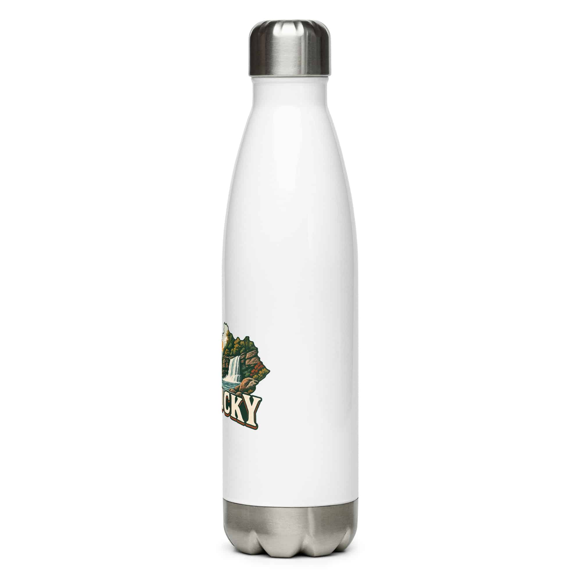 Kentucky Stainless Steel Water Bottle: Creek and waterfall, Vintage Kentucky Silhouette