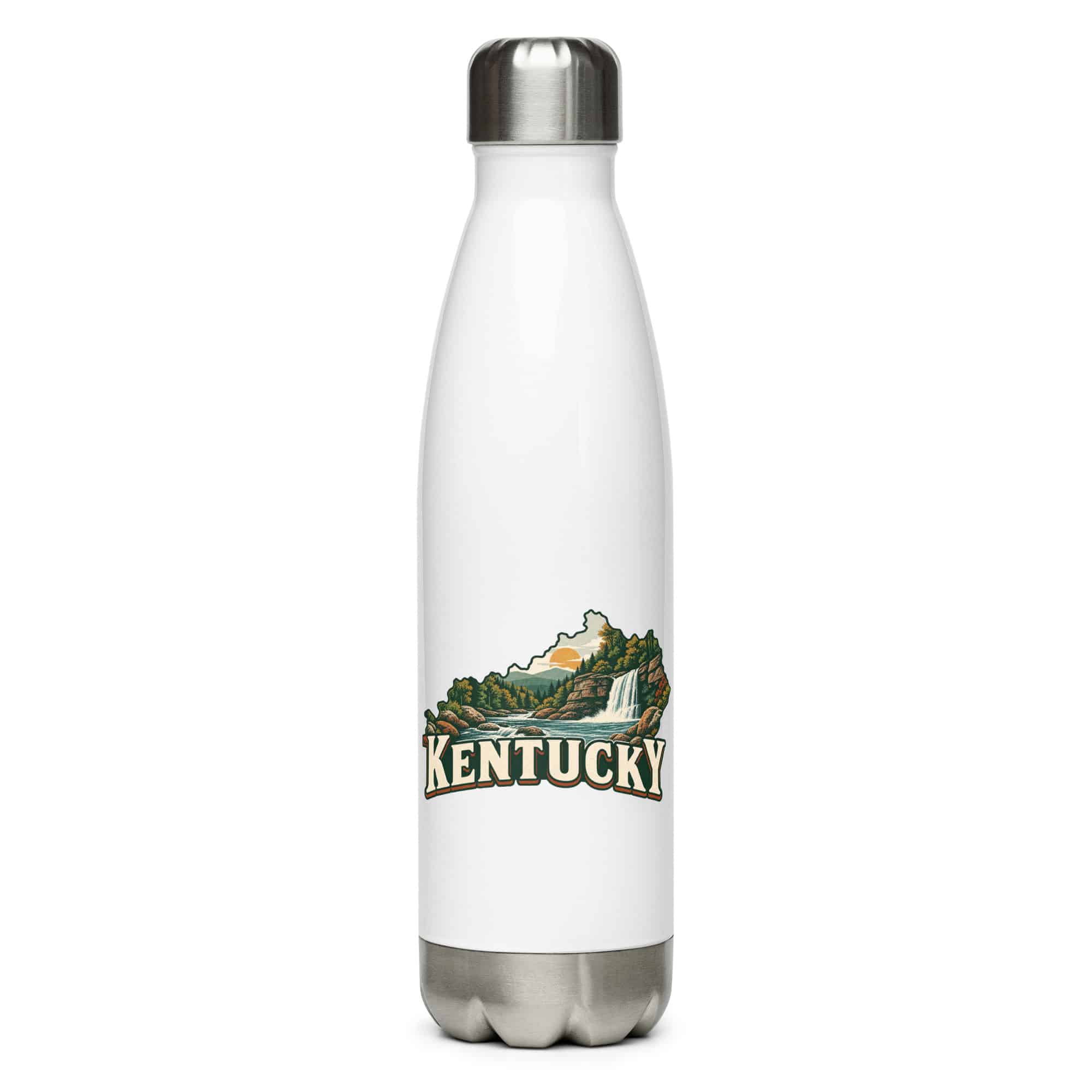Kentucky Stainless Steel Water Bottle: Creek and waterfall, Vintage Kentucky Silhouette