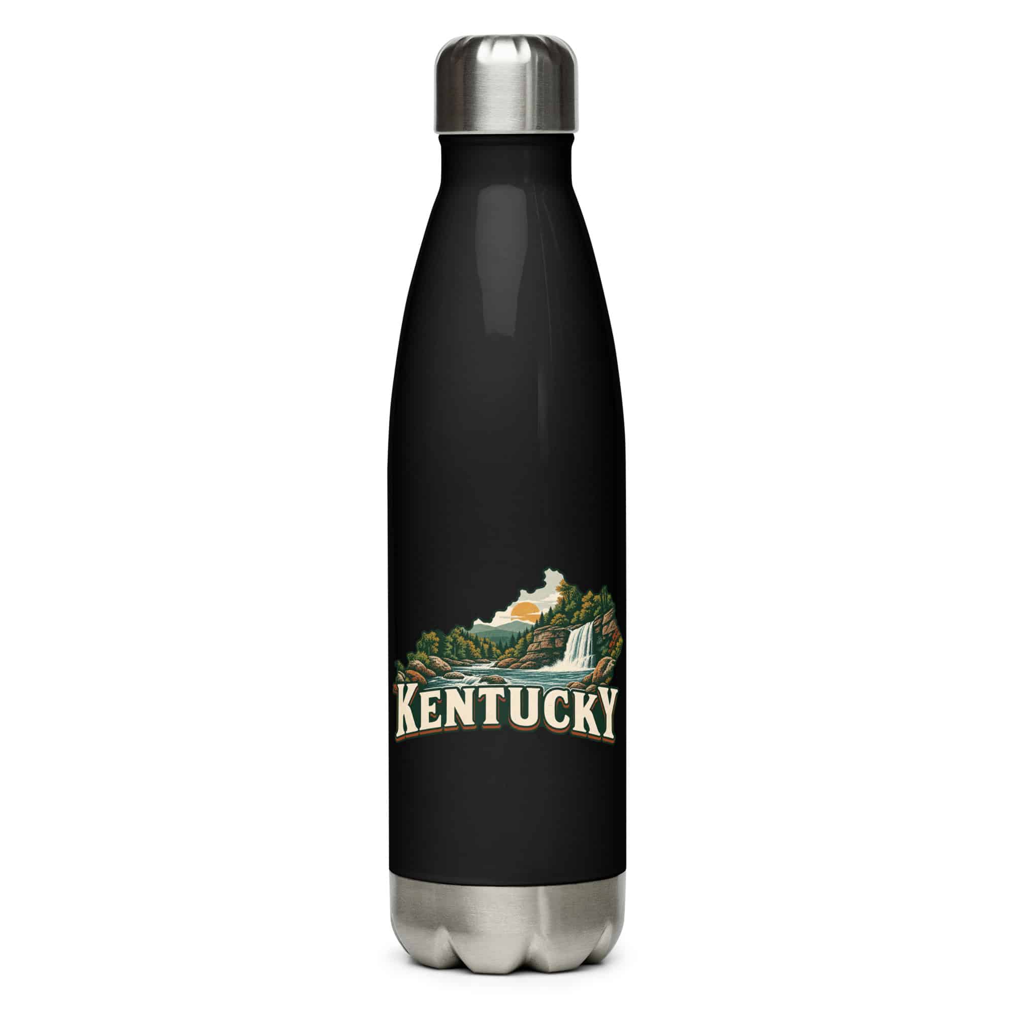 Kentucky Stainless Steel Water Bottle: Creek and waterfall, Vintage Kentucky Silhouette