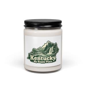Kentucky Soy Wax Candle: Creek and waterfall, Woodcut Kentucky Silhouette - 9oz - Main