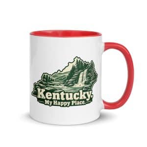 Kentucky Color Inside Coffee Mug: Creek and waterfall, Woodcut Kentucky Silhouette - 11 oz - Main