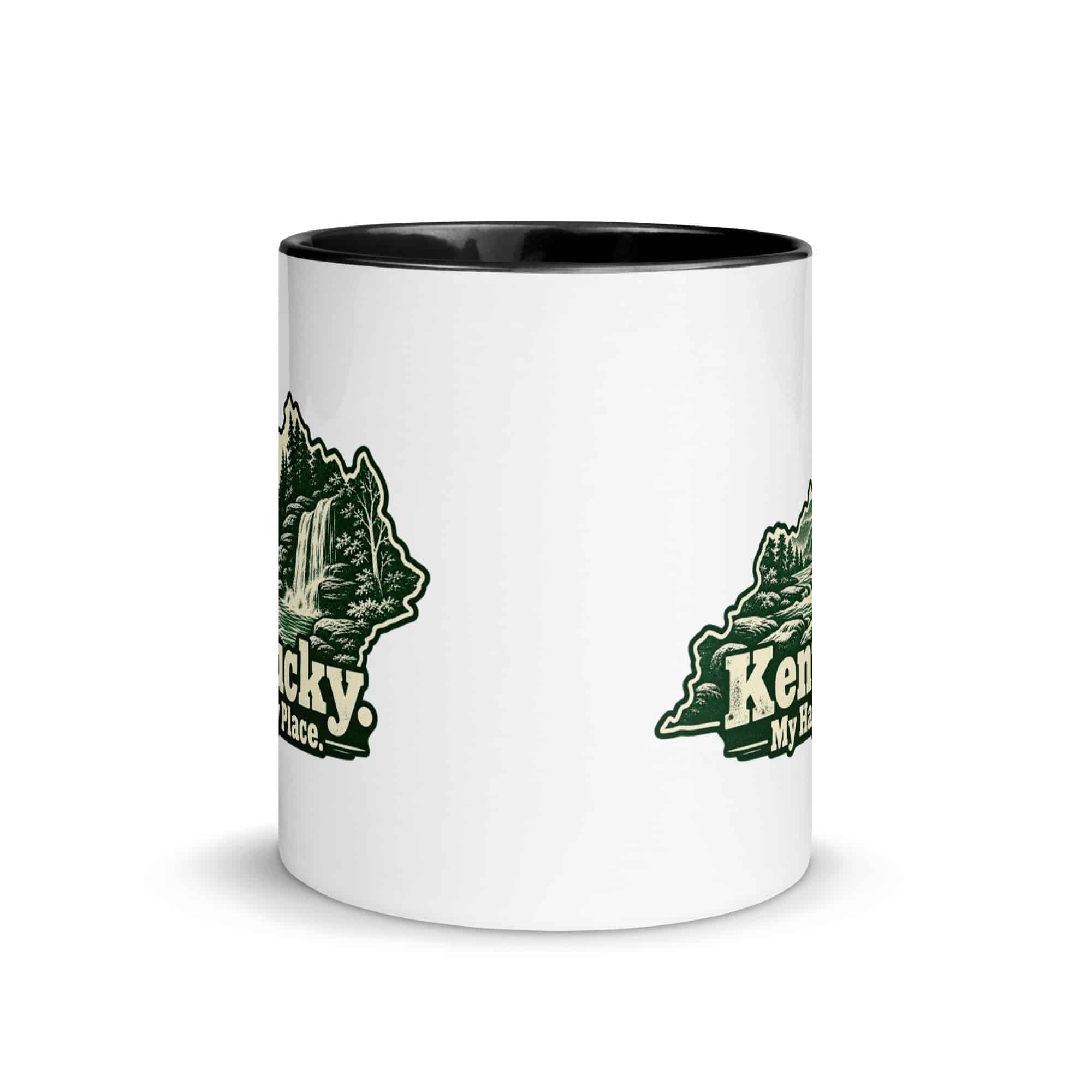 Kentucky Color Inside Coffee Mug: Creek and waterfall, Woodcut Kentucky Silhouette