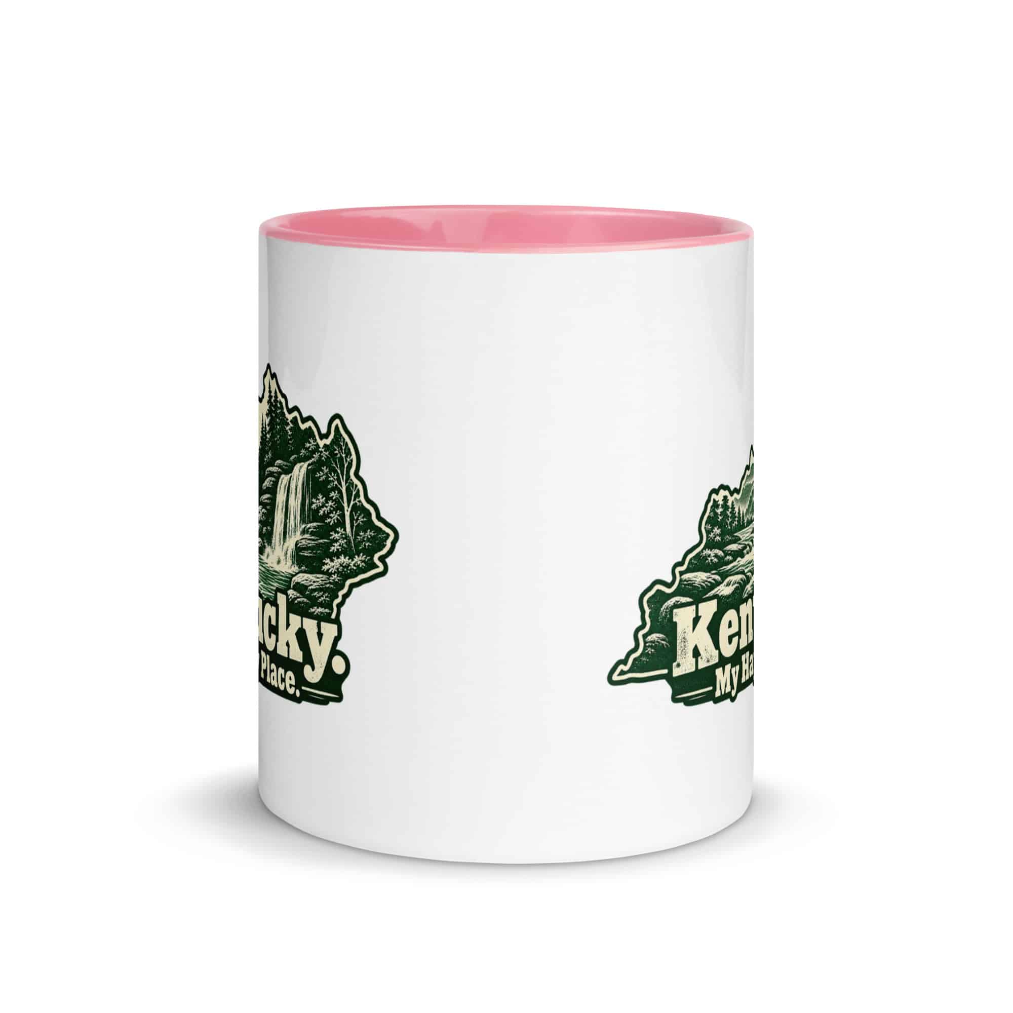 Kentucky Color Inside Coffee Mug: Creek and waterfall, Woodcut Kentucky Silhouette