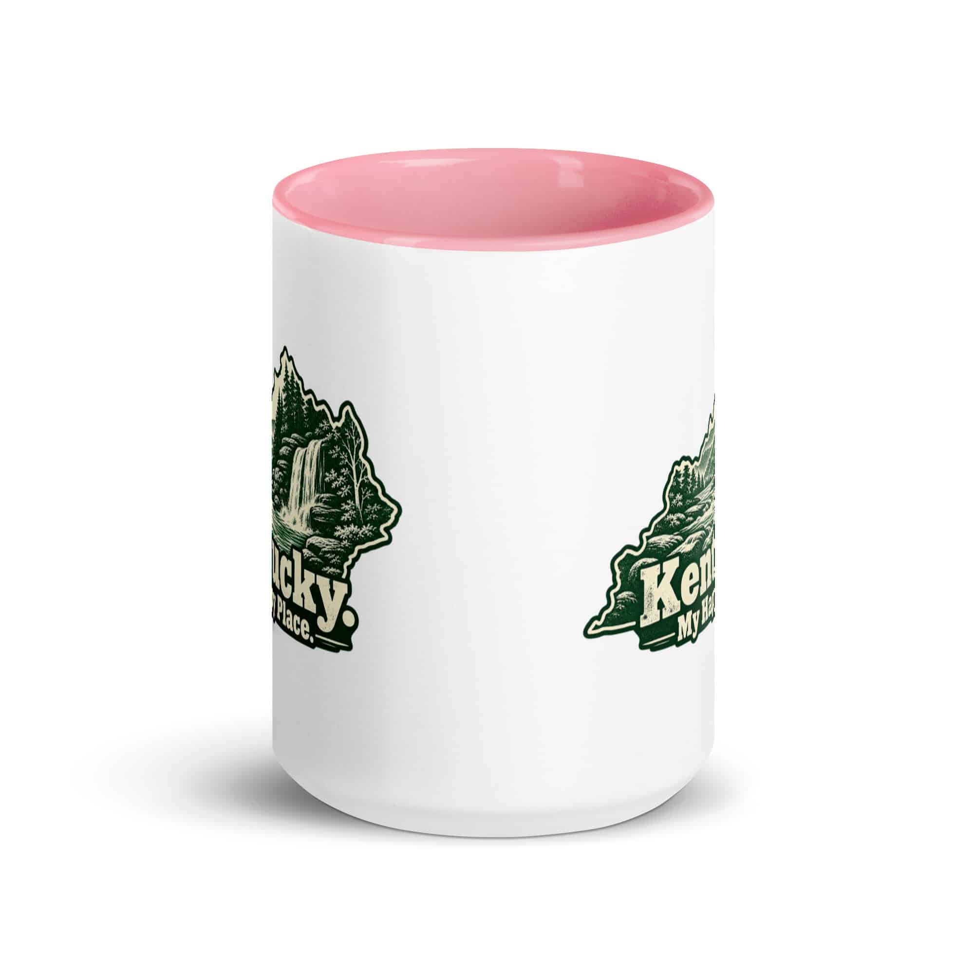 Kentucky Color Inside Coffee Mug: Creek and waterfall, Woodcut Kentucky Silhouette