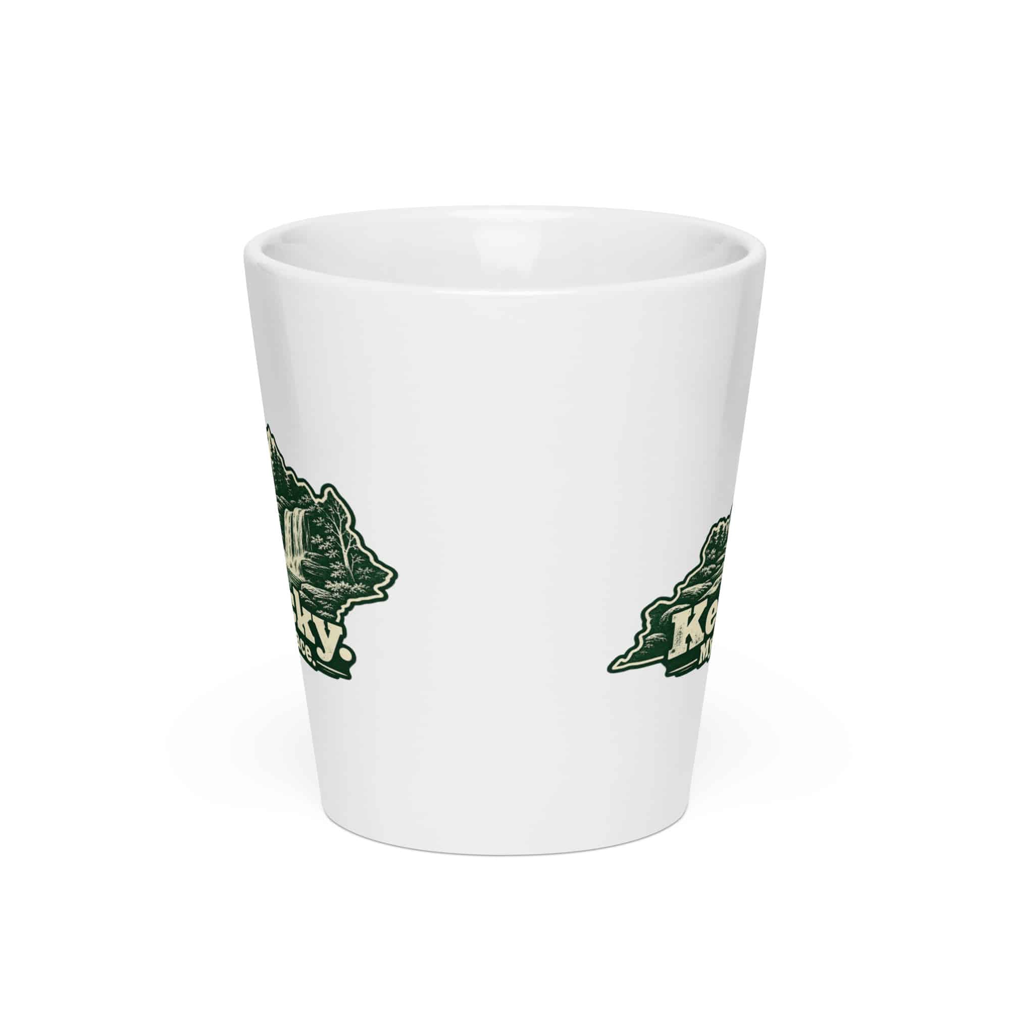 Kentucky Latte Mug: Creek and waterfall, Woodcut Kentucky Silhouette
