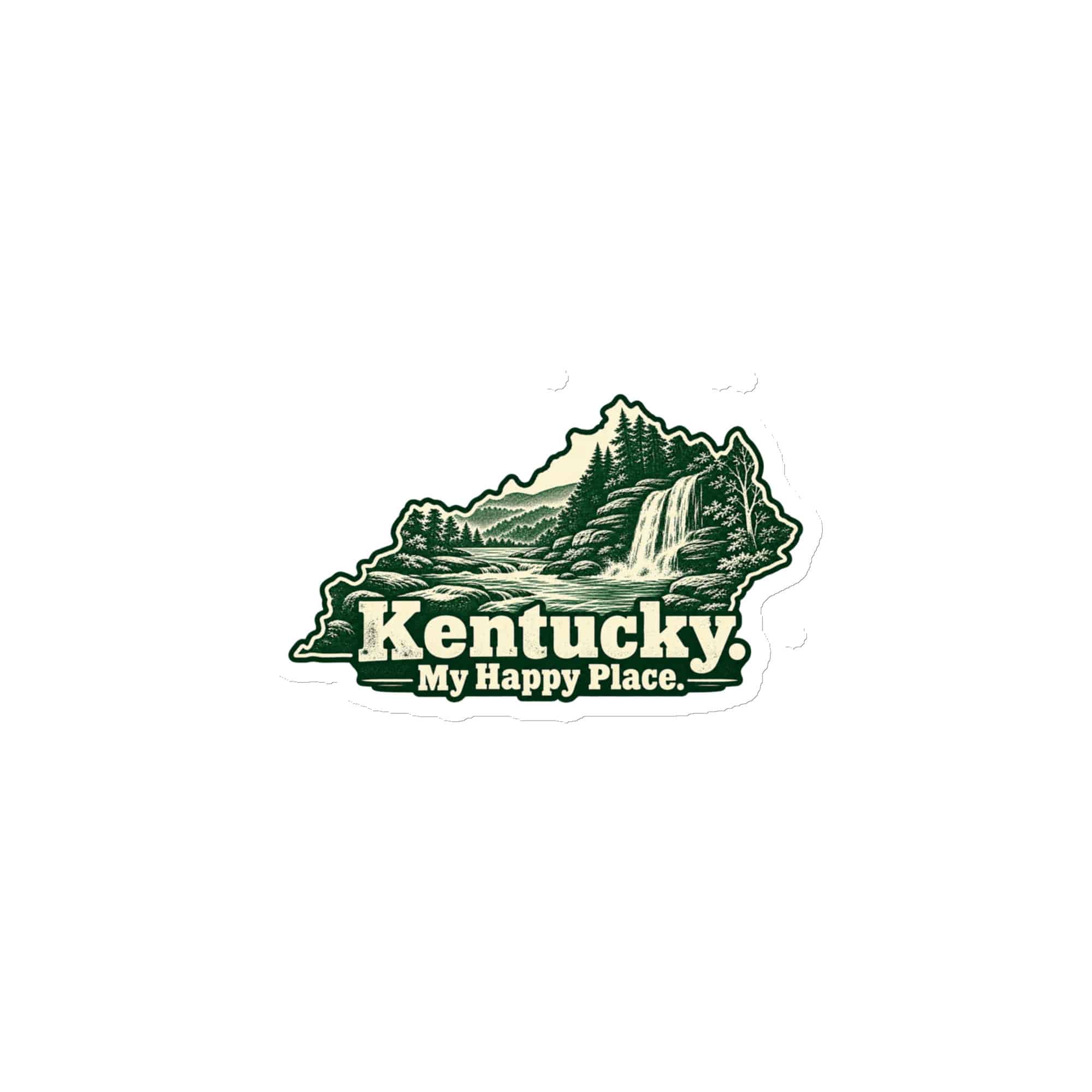 Kentucky Die-Cut Magnet: Creek and waterfall, Woodcut Kentucky Silhouette