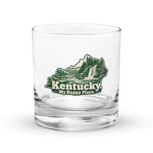 Kentucky Rocks Glass: Creek and waterfall, Woodcut Kentucky Silhouette - 10.5 oz - Main