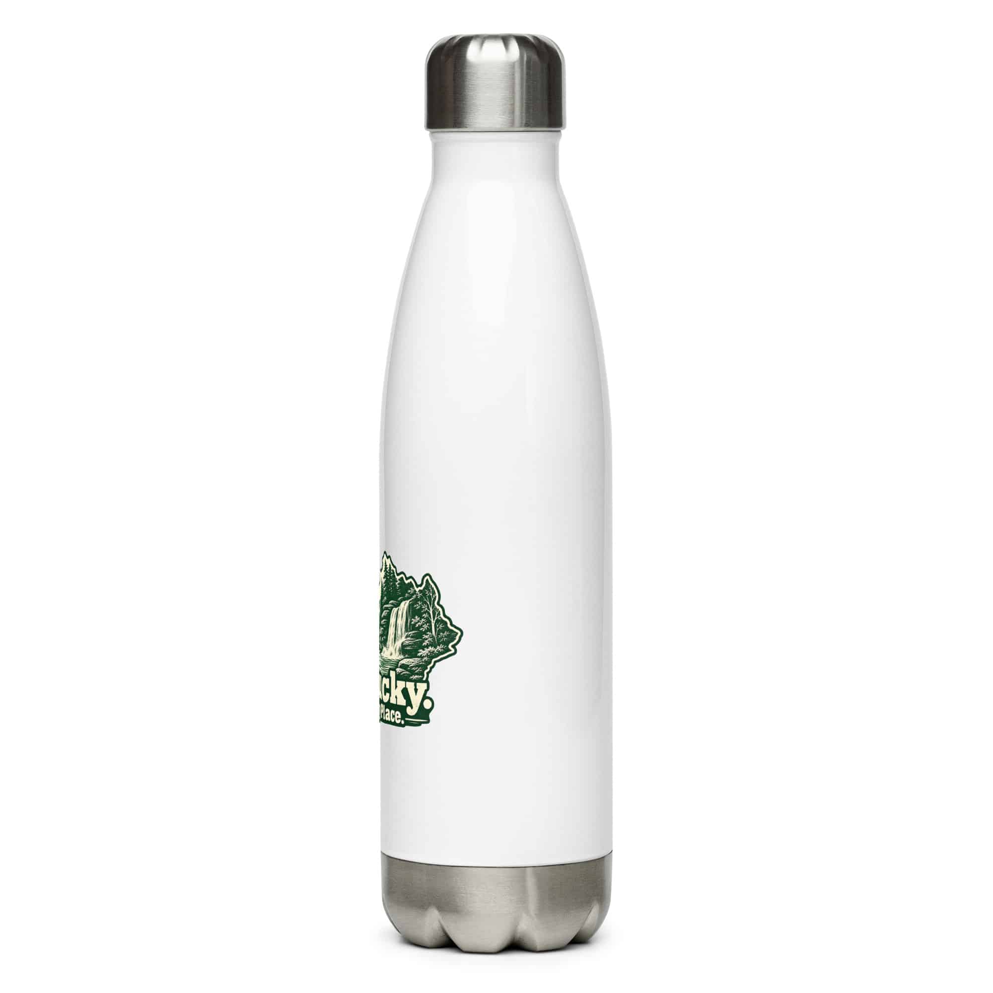 Kentucky Stainless Steel Water Bottle: Creek and waterfall, Woodcut Kentucky Silhouette