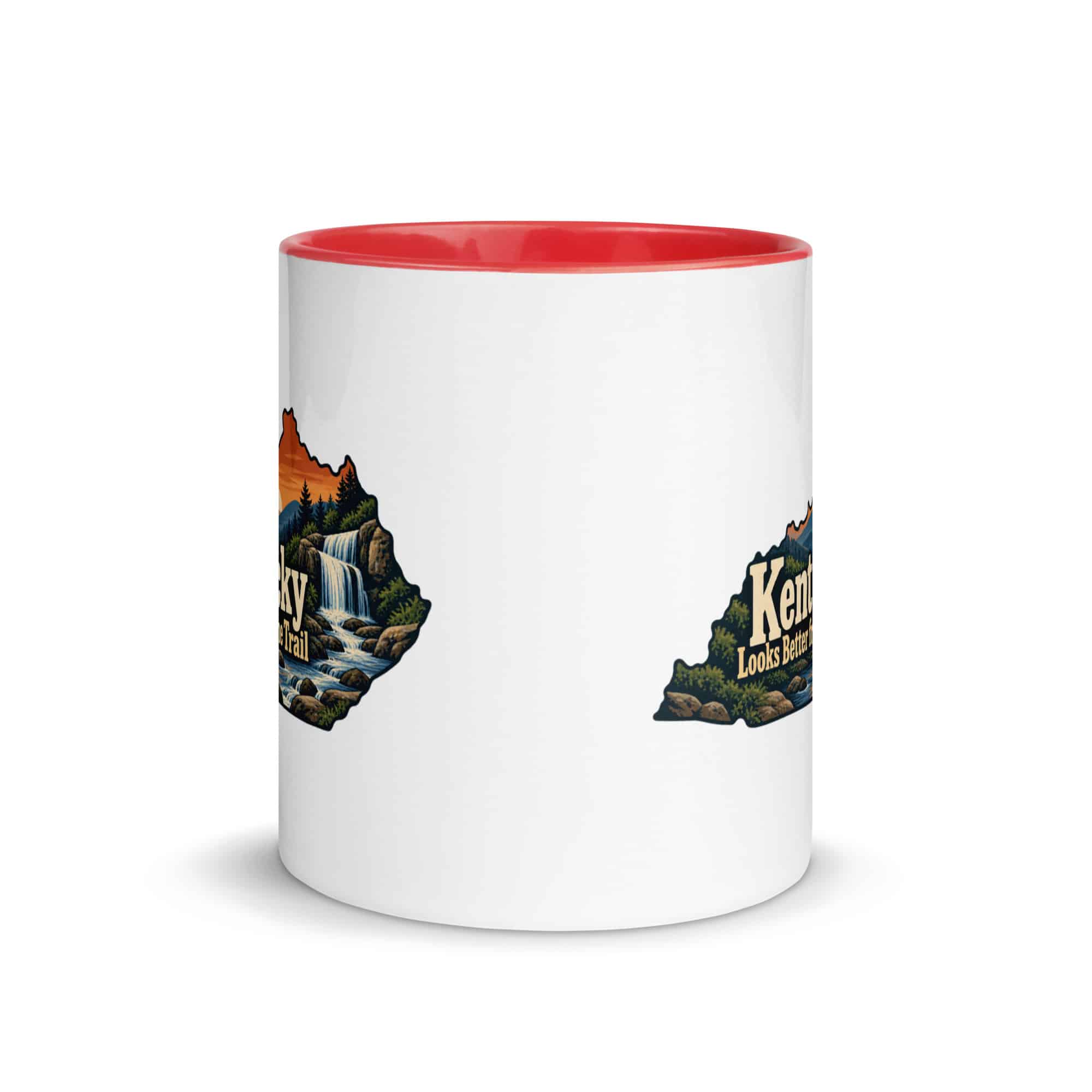 Kentucky Color Inside Coffee Mug: Creek and waterfall, Colorful Kentucky Silhouette