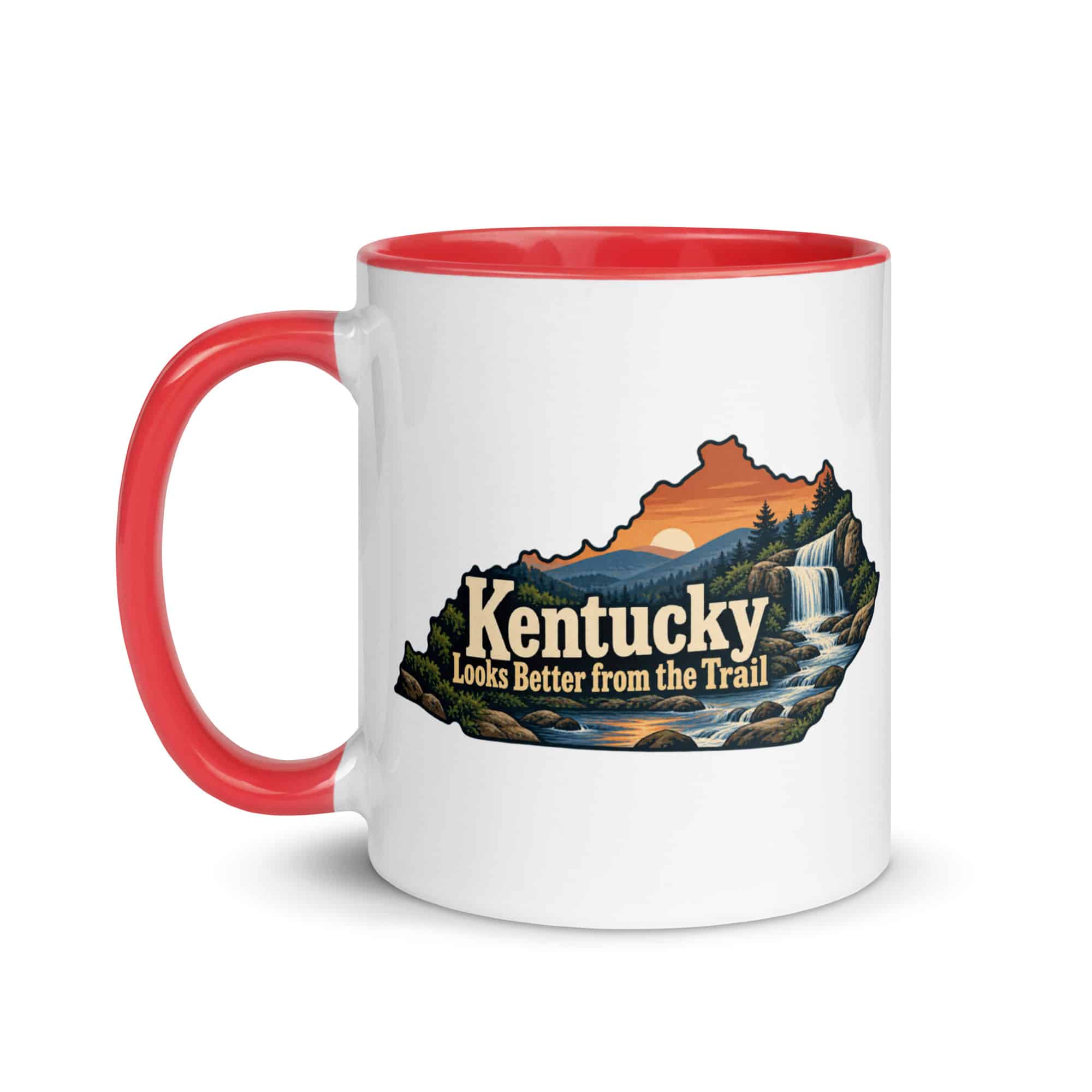 Kentucky Color Inside Coffee Mug: Creek and waterfall, Colorful Kentucky Silhouette