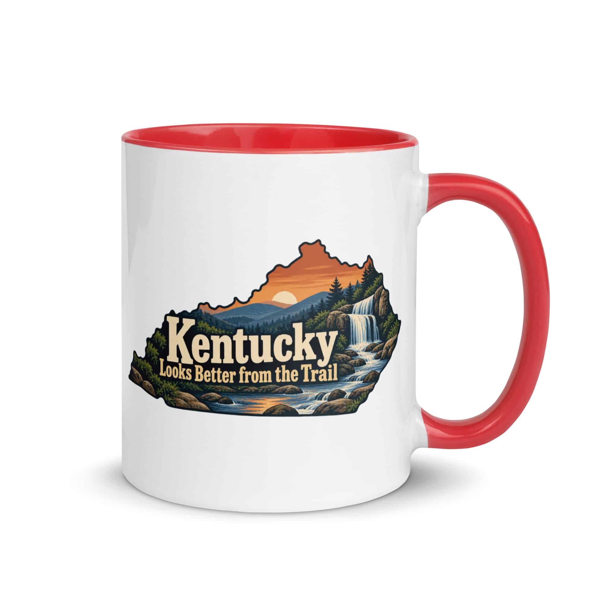 Kentucky Color Inside Coffee Mug: Creek and waterfall, Colorful Kentucky Silhouette