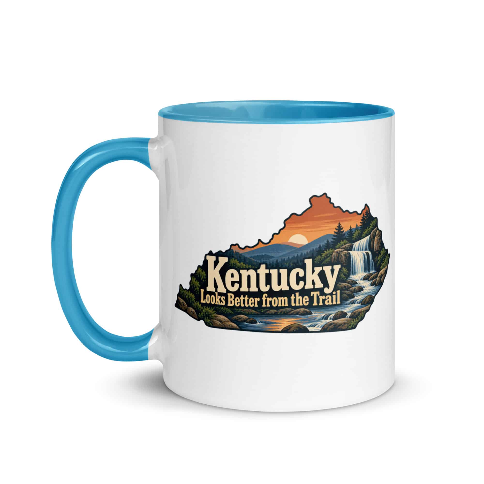 Kentucky Color Inside Coffee Mug: Creek and waterfall, Colorful Kentucky Silhouette