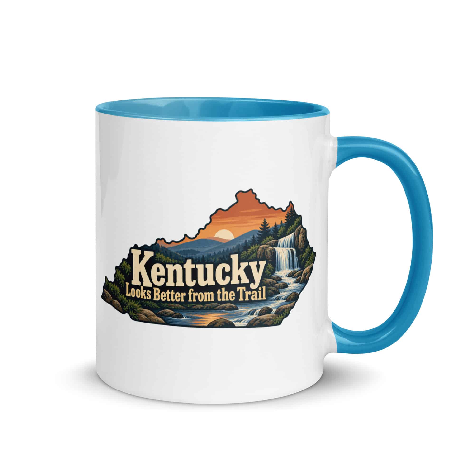 Kentucky Color Inside Coffee Mug: Creek and waterfall, Colorful Kentucky Silhouette