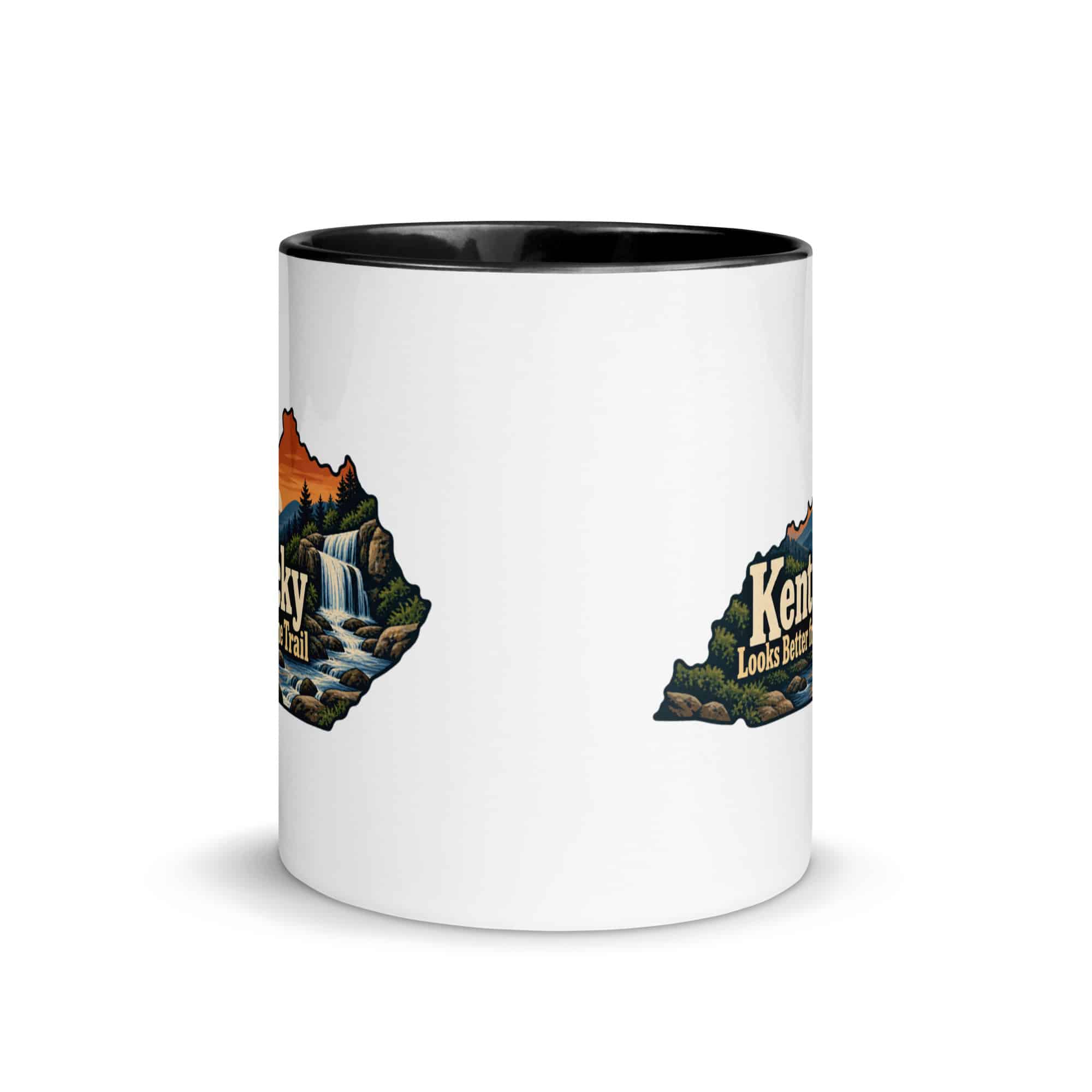 Kentucky Color Inside Coffee Mug: Creek and waterfall, Colorful Kentucky Silhouette