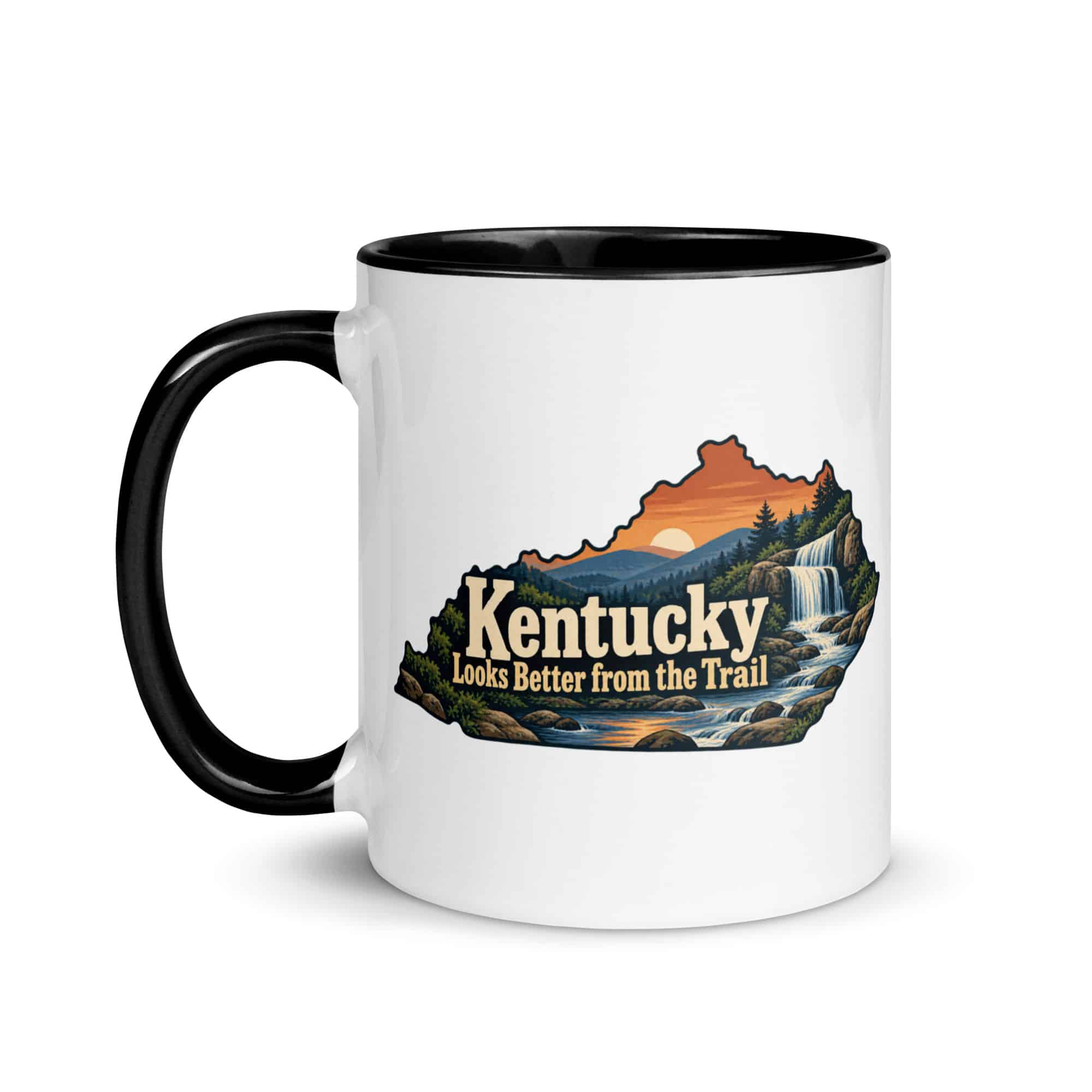 Kentucky Color Inside Coffee Mug: Creek and waterfall, Colorful Kentucky Silhouette