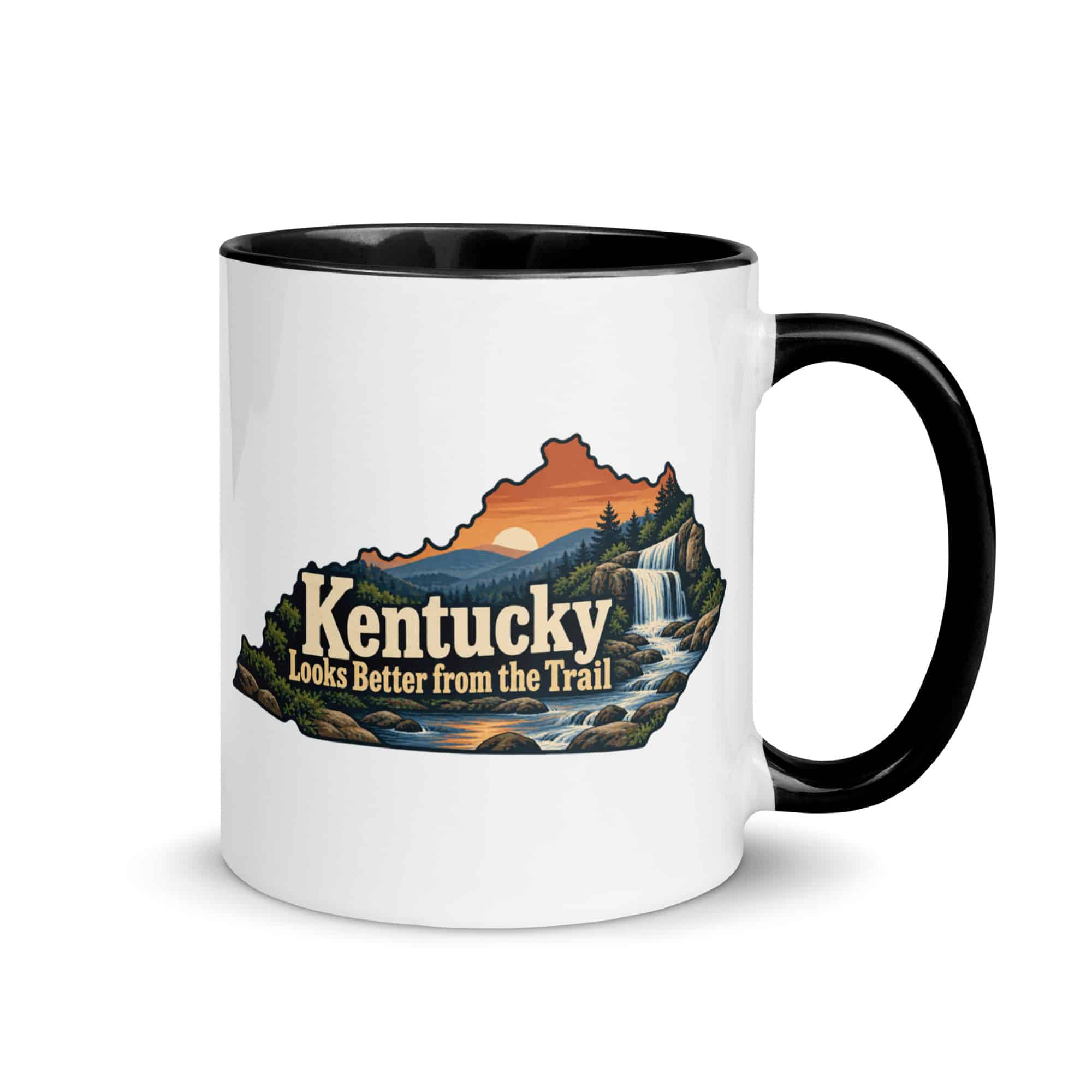 Kentucky Color Inside Coffee Mug: Creek and waterfall, Colorful Kentucky Silhouette