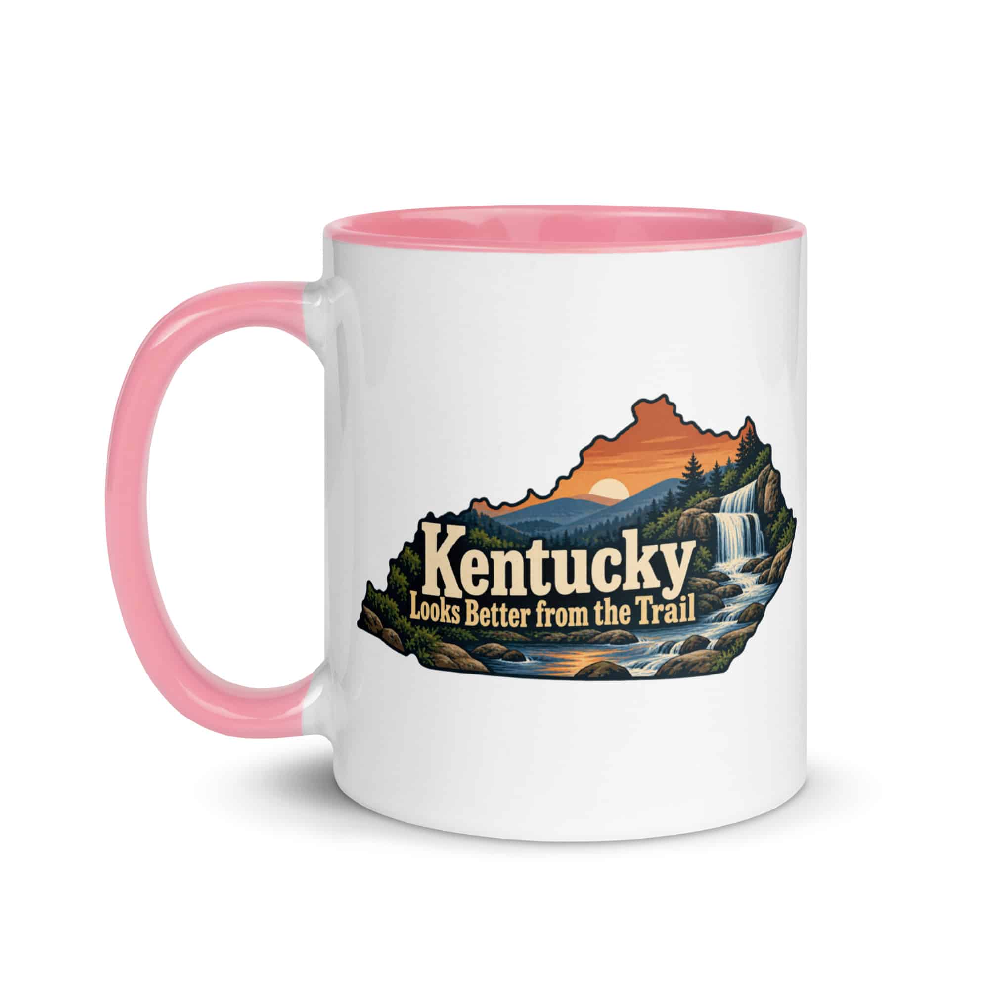 Kentucky Color Inside Coffee Mug: Creek and waterfall, Colorful Kentucky Silhouette