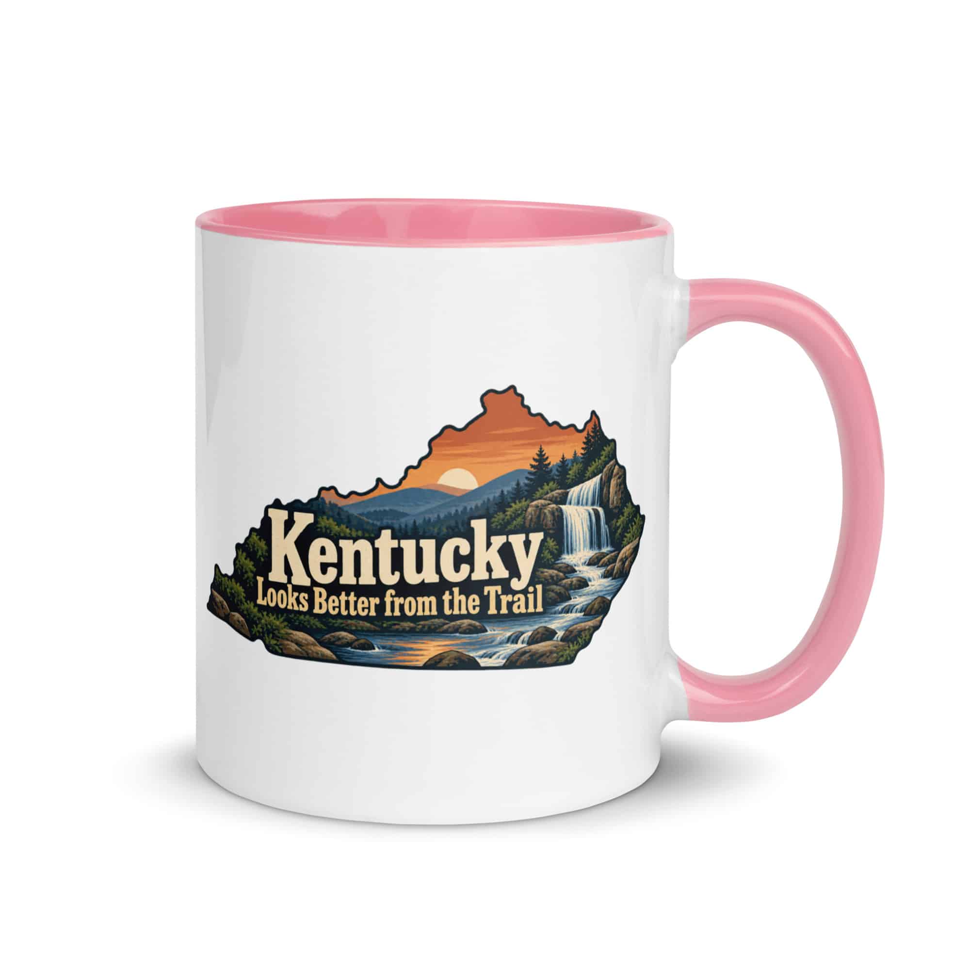 Kentucky Color Inside Coffee Mug: Creek and waterfall, Colorful Kentucky Silhouette