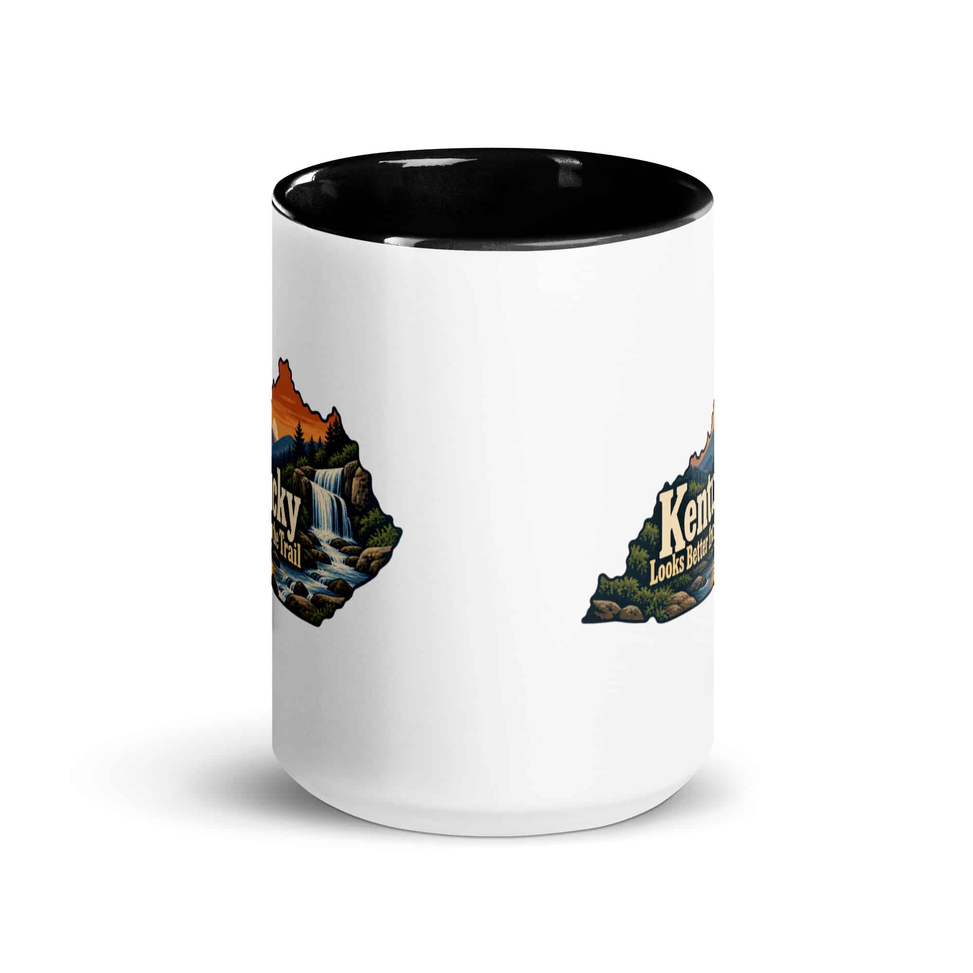 Kentucky Color Inside Coffee Mug: Creek and waterfall, Colorful Kentucky Silhouette