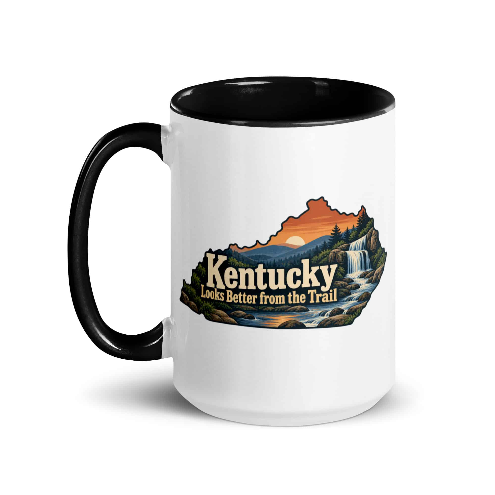 Kentucky Color Inside Coffee Mug: Creek and waterfall, Colorful Kentucky Silhouette