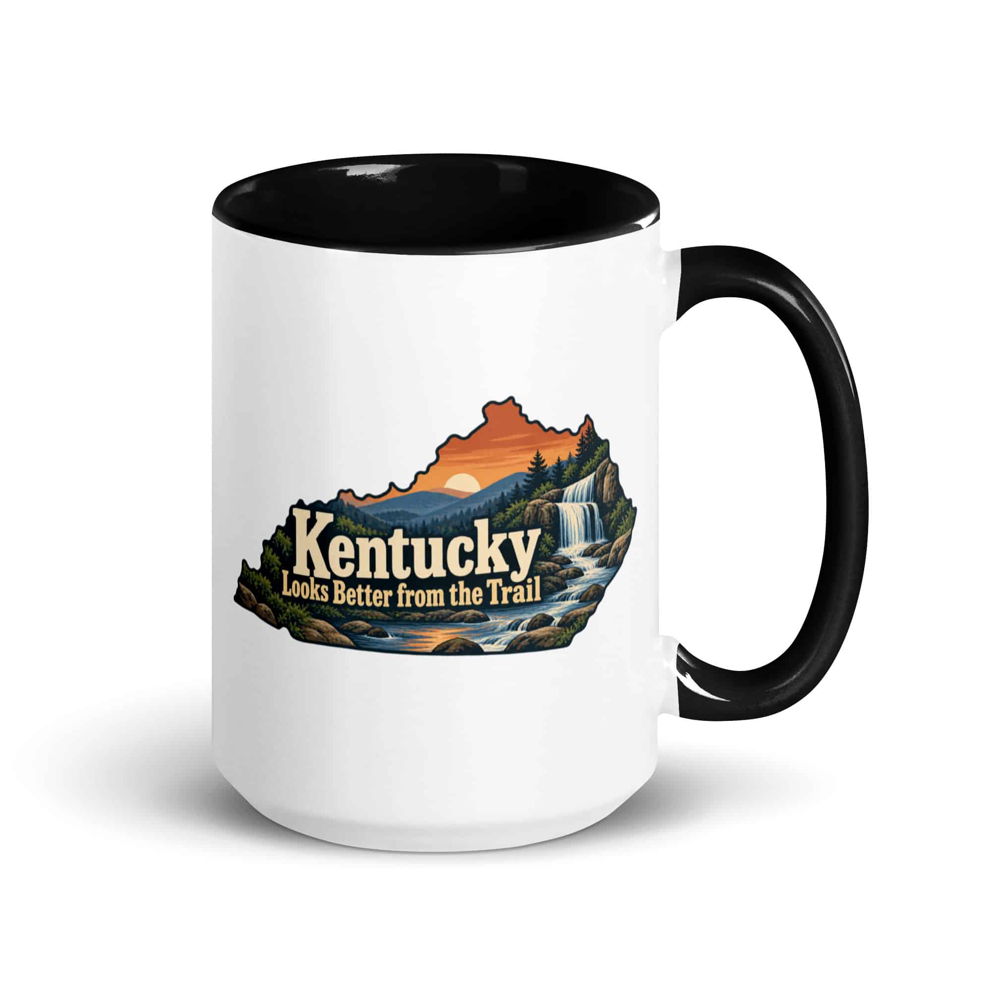 Kentucky Color Inside Coffee Mug: Creek and waterfall, Colorful Kentucky Silhouette