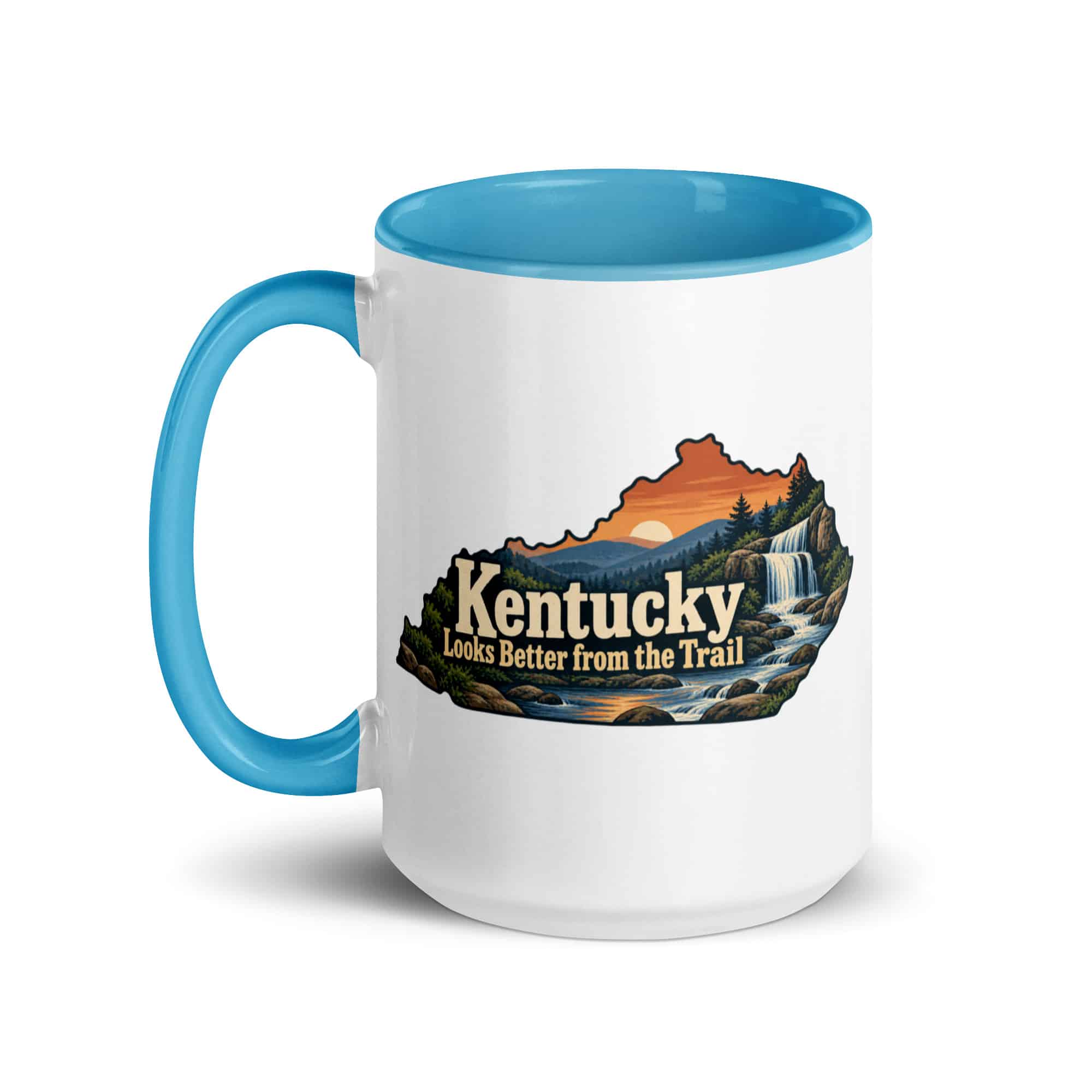 Kentucky Color Inside Coffee Mug: Creek and waterfall, Colorful Kentucky Silhouette