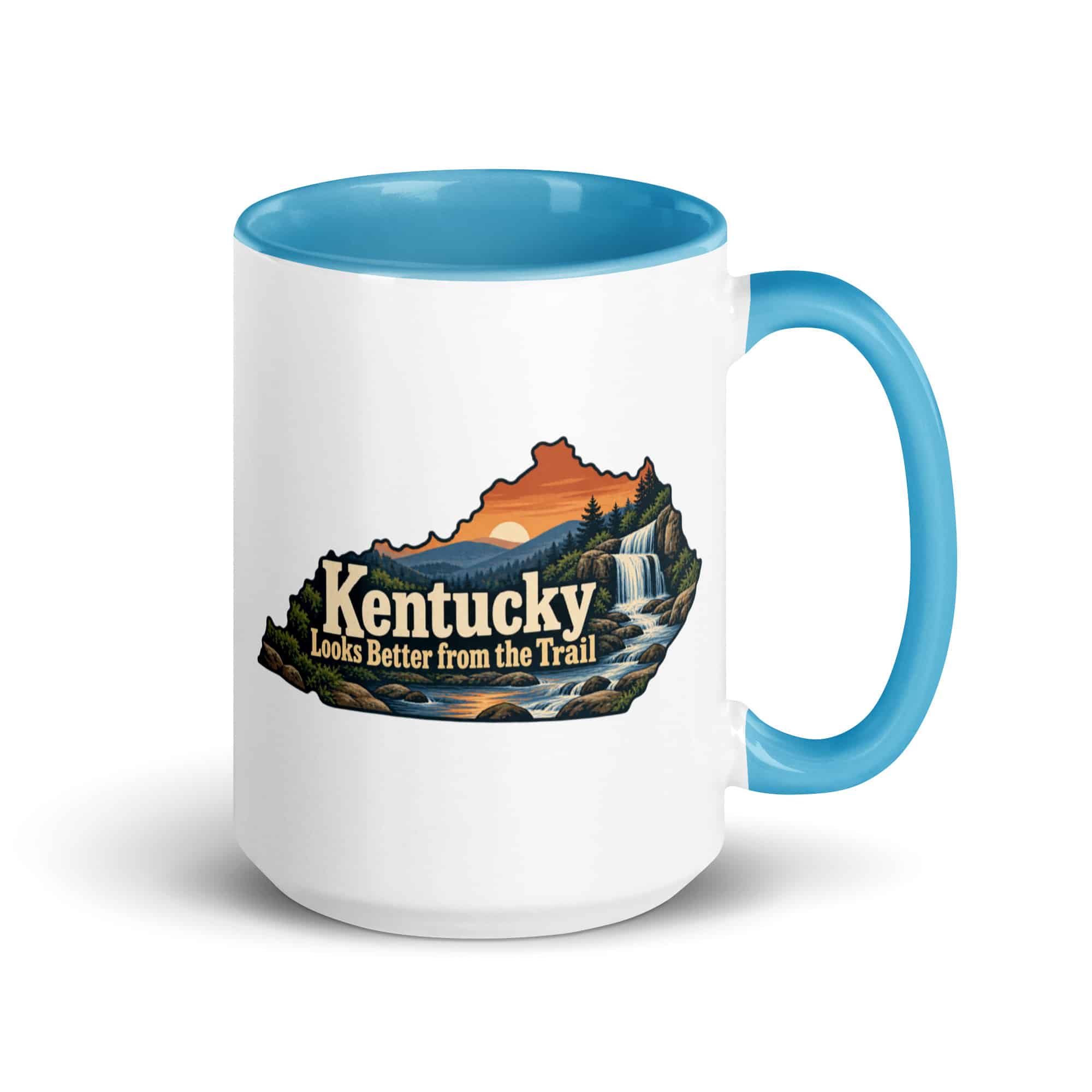 Kentucky Color Inside Coffee Mug: Creek and waterfall, Colorful Kentucky Silhouette