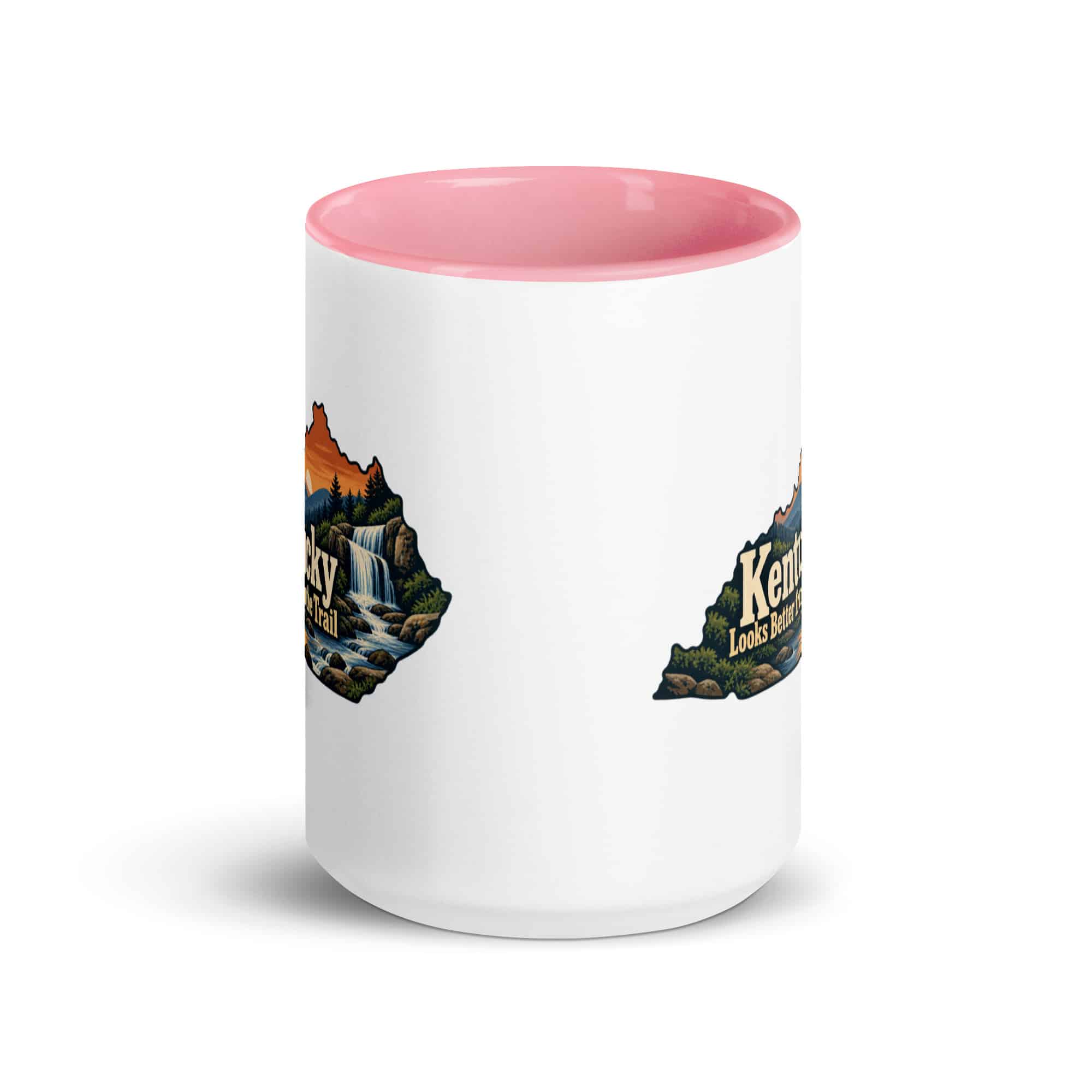 Kentucky Color Inside Coffee Mug: Creek and waterfall, Colorful Kentucky Silhouette