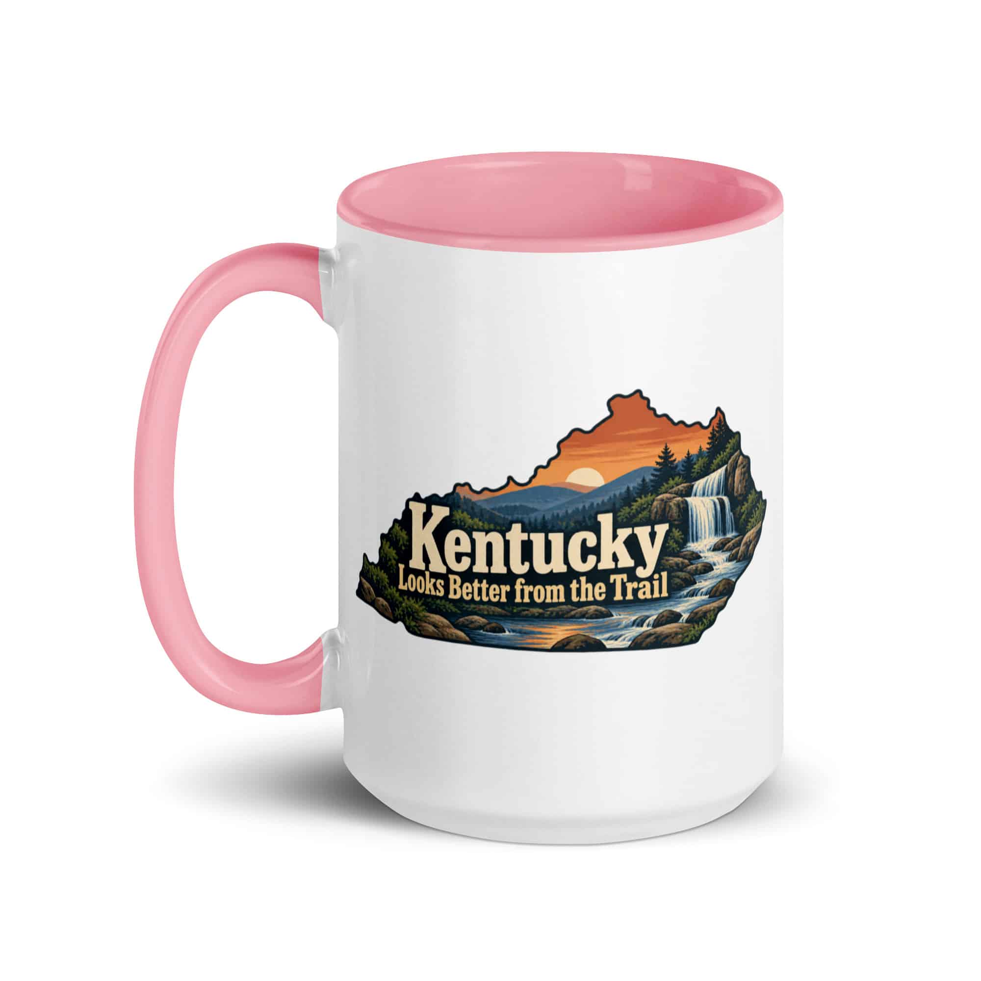 Kentucky Color Inside Coffee Mug: Creek and waterfall, Colorful Kentucky Silhouette