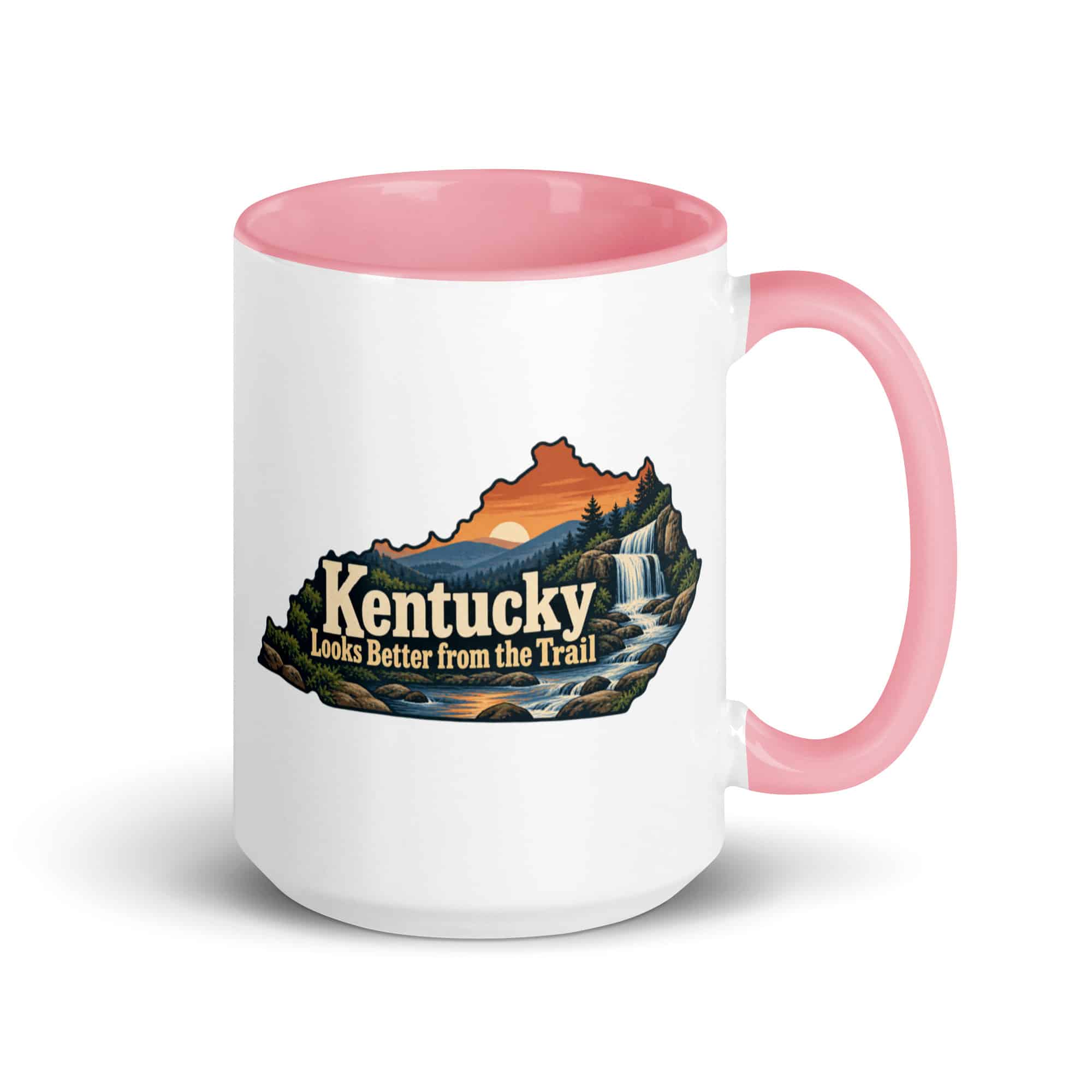 Kentucky Color Inside Coffee Mug: Creek and waterfall, Colorful Kentucky Silhouette