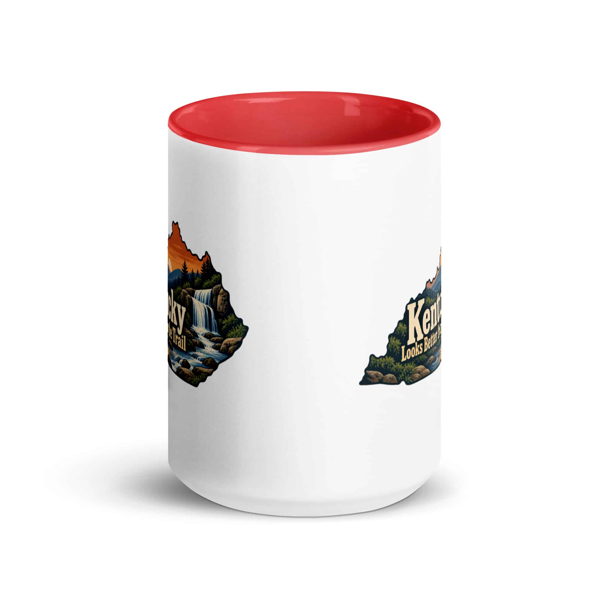 Kentucky Color Inside Coffee Mug: Creek and waterfall, Colorful Kentucky Silhouette